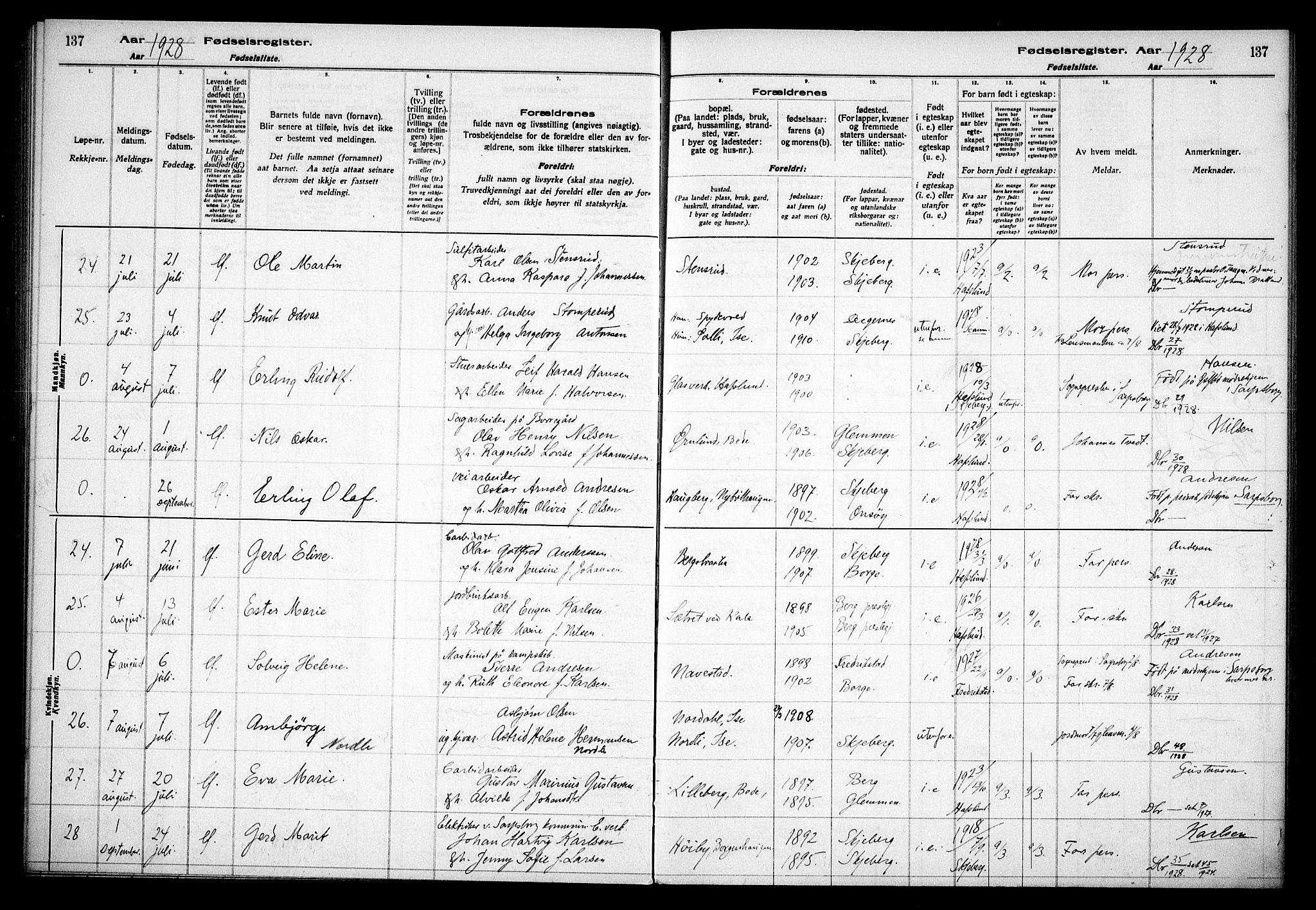 Skjeberg prestekontor Kirkebøker, SAO/A-10923/J/Jd/L0001: Fødselsregister nr. IV 1, 1916-1935, s. 137