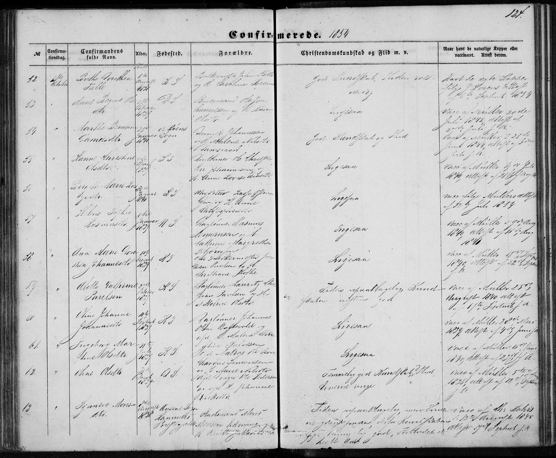 Korskirken sokneprestembete, SAB/A-76101/H/Haa/L0027: Ministerialbok nr. C 3, 1854-1868, s. 124
