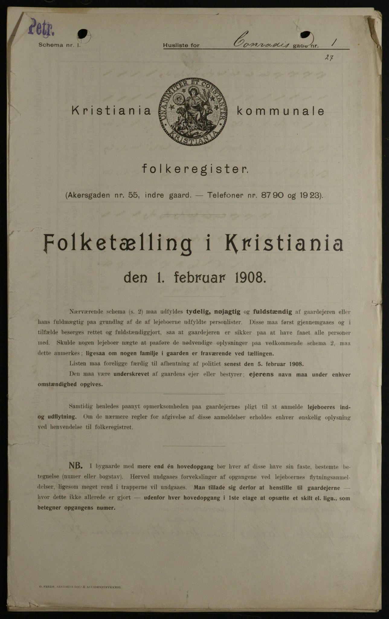 OBA, Kommunal folketelling 1.2.1908 for Kristiania kjøpstad, 1908, s. 12412