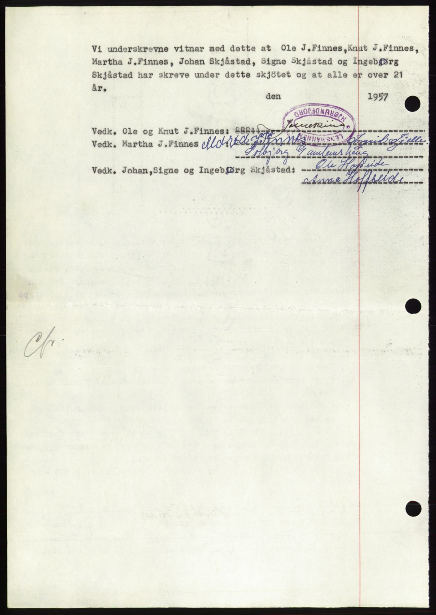 Søre Sunnmøre sorenskriveri, AV/SAT-A-4122/1/2/2C/L0105: Pantebok nr. 31A, 1956-1957, Dagboknr: 181/1957