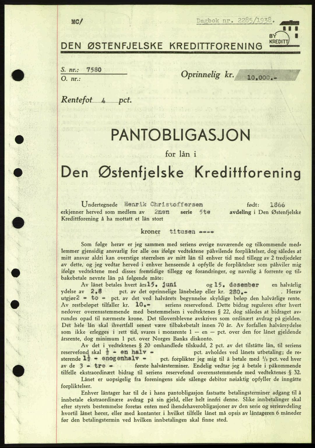 Moss sorenskriveri, SAO/A-10168: Pantebok nr. B6, 1938-1938, Dagboknr: 2285/1938
