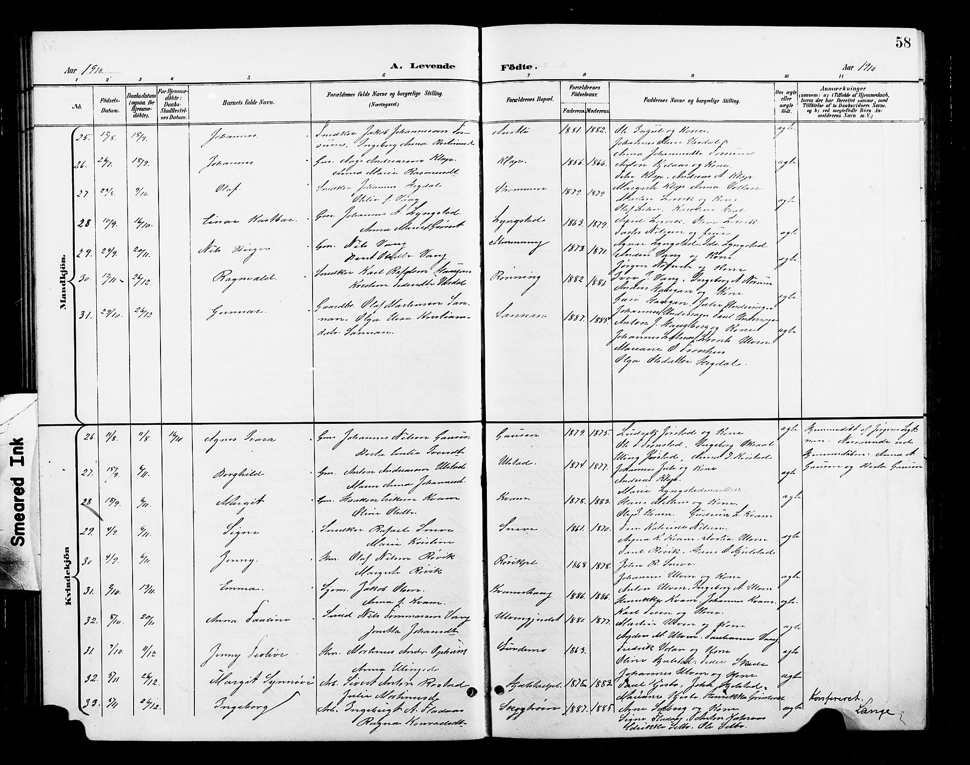 Ministerialprotokoller, klokkerbøker og fødselsregistre - Nord-Trøndelag, AV/SAT-A-1458/730/L0302: Klokkerbok nr. 730C05, 1898-1924, s. 58