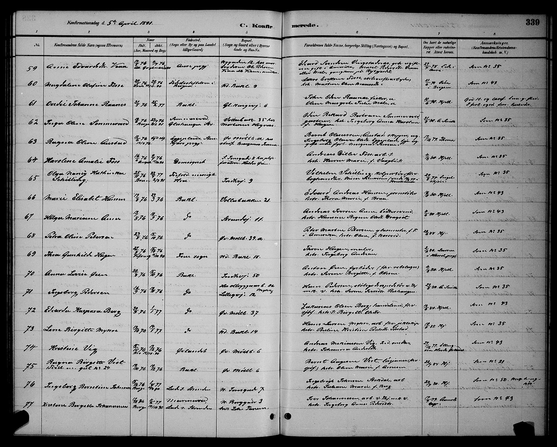 Ministerialprotokoller, klokkerbøker og fødselsregistre - Sør-Trøndelag, AV/SAT-A-1456/604/L0222: Klokkerbok nr. 604C05, 1886-1895, s. 339