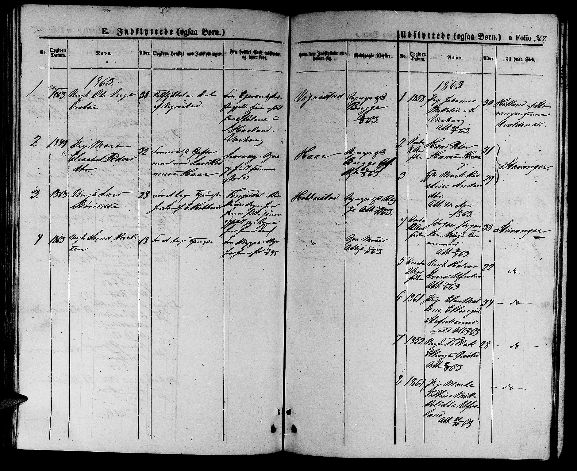 Hå sokneprestkontor, AV/SAST-A-101801/001/30BB/L0002: Klokkerbok nr. B 2, 1854-1883, s. 367