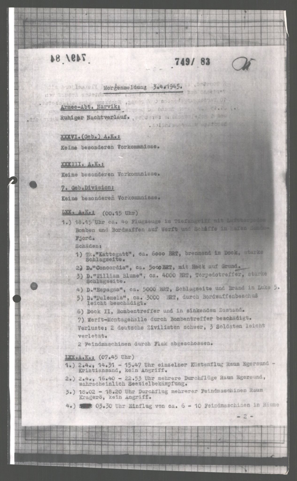 Forsvarets Overkommando. 2 kontor. Arkiv 11.4. Spredte tyske arkivsaker, AV/RA-RAFA-7031/D/Dar/Dara/L0004: Krigsdagbøker for 20. Gebirgs-Armee-Oberkommando (AOK 20), 1945, s. 353