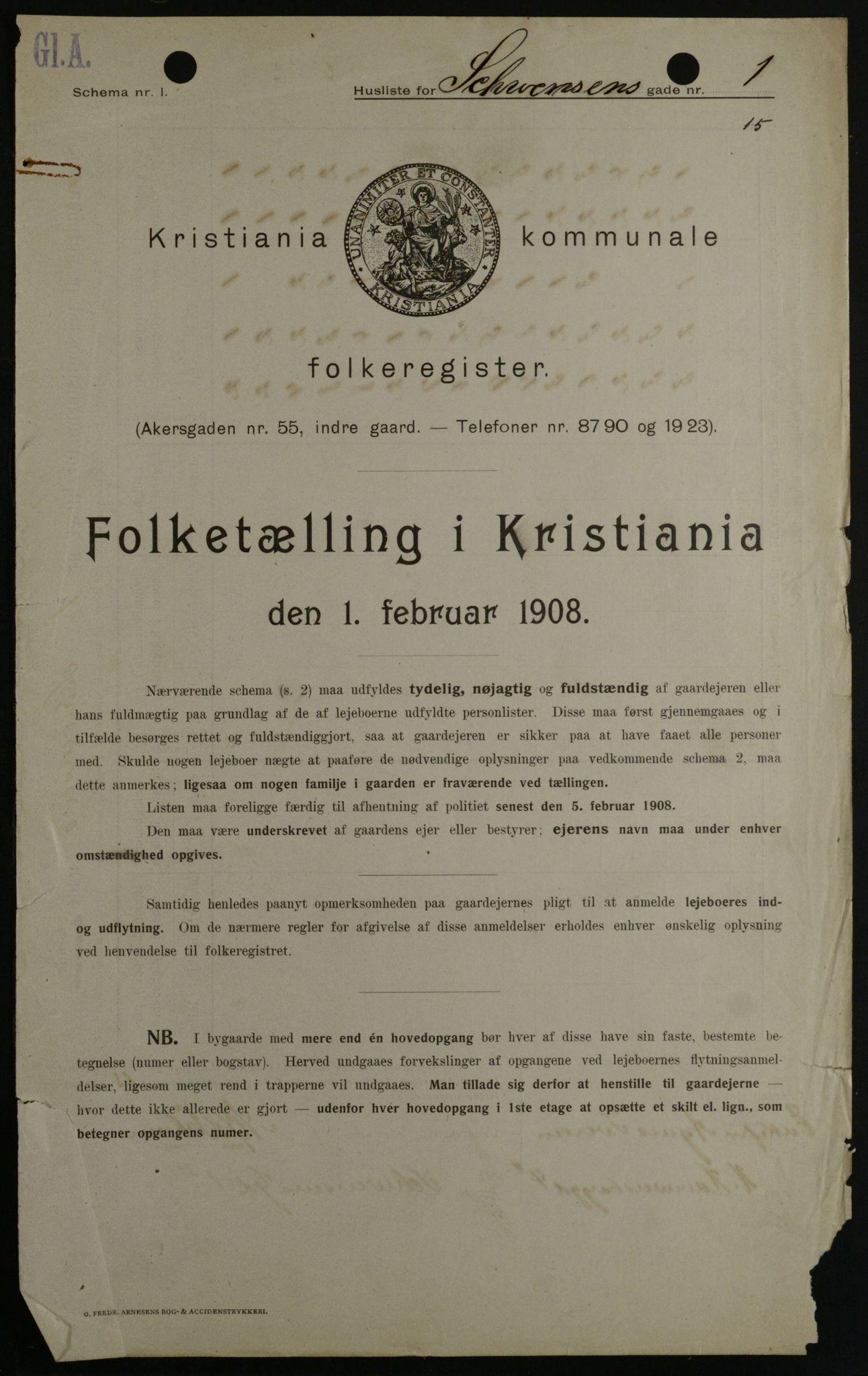 OBA, Kommunal folketelling 1.2.1908 for Kristiania kjøpstad, 1908, s. 83369