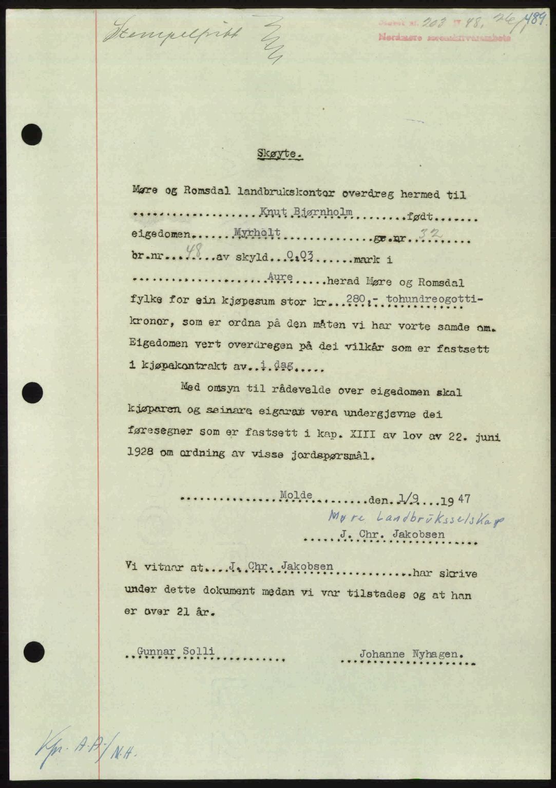 Nordmøre sorenskriveri, SAT/A-4132/1/2/2Ca: Pantebok nr. A107, 1947-1948, Dagboknr: 203/1948