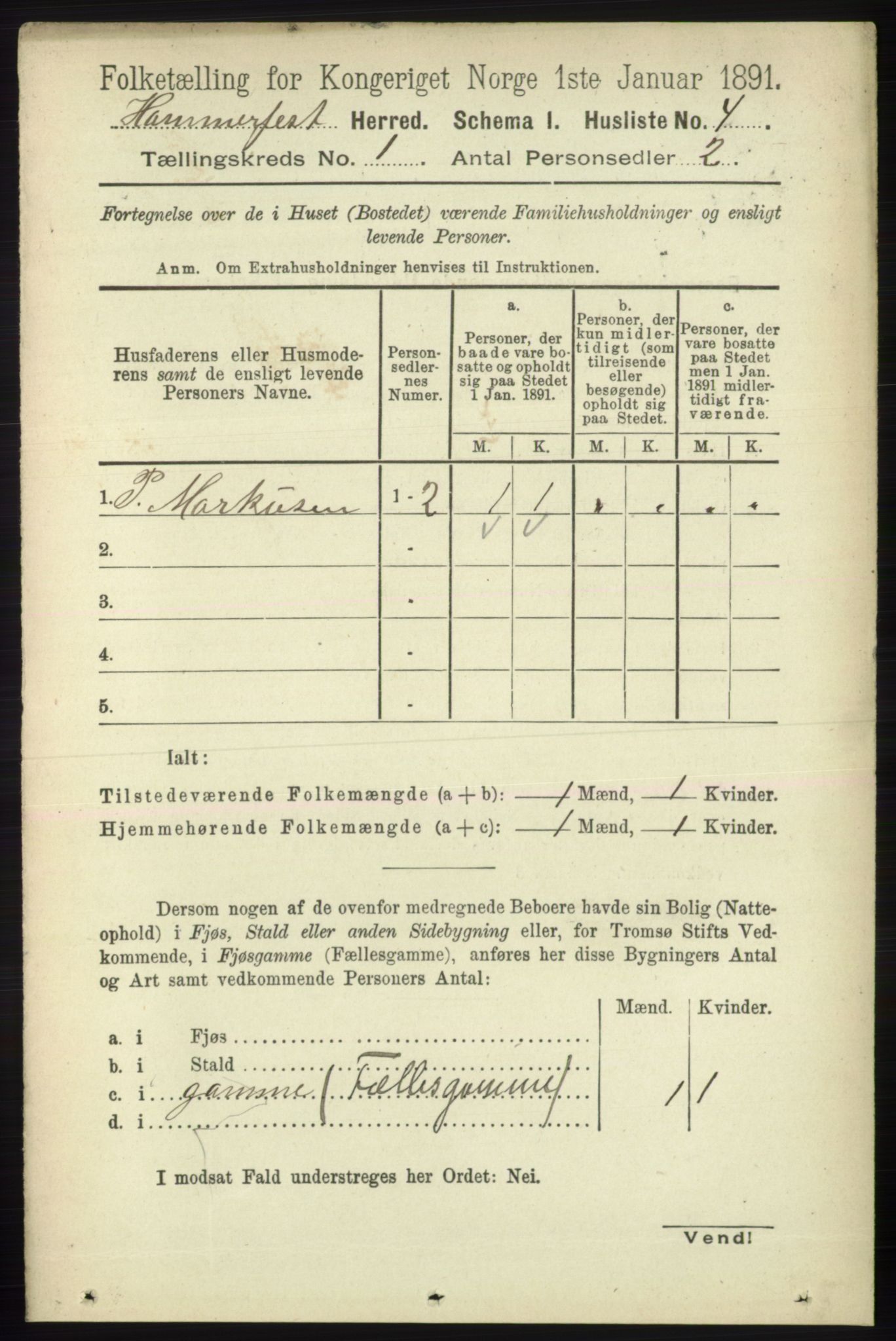 RA, Folketelling 1891 for 2016 Hammerfest herred, 1891, s. 17