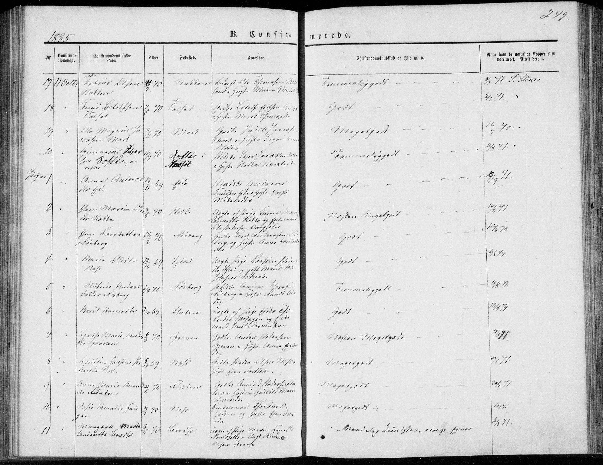 Ministerialprotokoller, klokkerbøker og fødselsregistre - Møre og Romsdal, AV/SAT-A-1454/557/L0681: Ministerialbok nr. 557A03, 1869-1886, s. 249