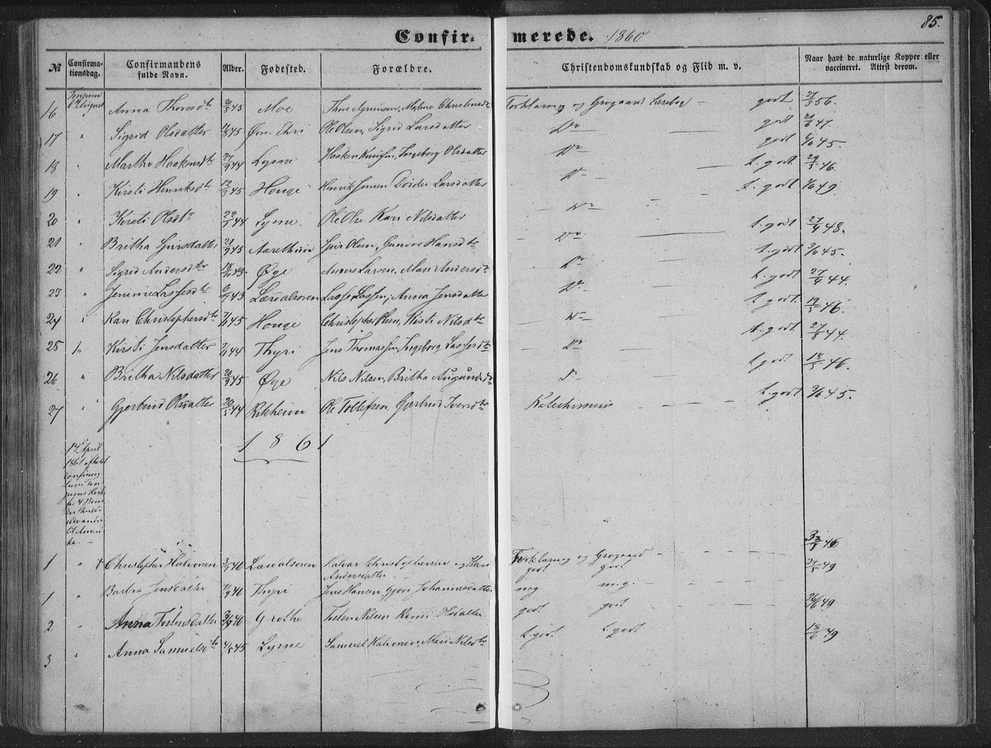 Lærdal sokneprestembete, SAB/A-81201: Ministerialbok nr. A 13, 1847-1864, s. 85