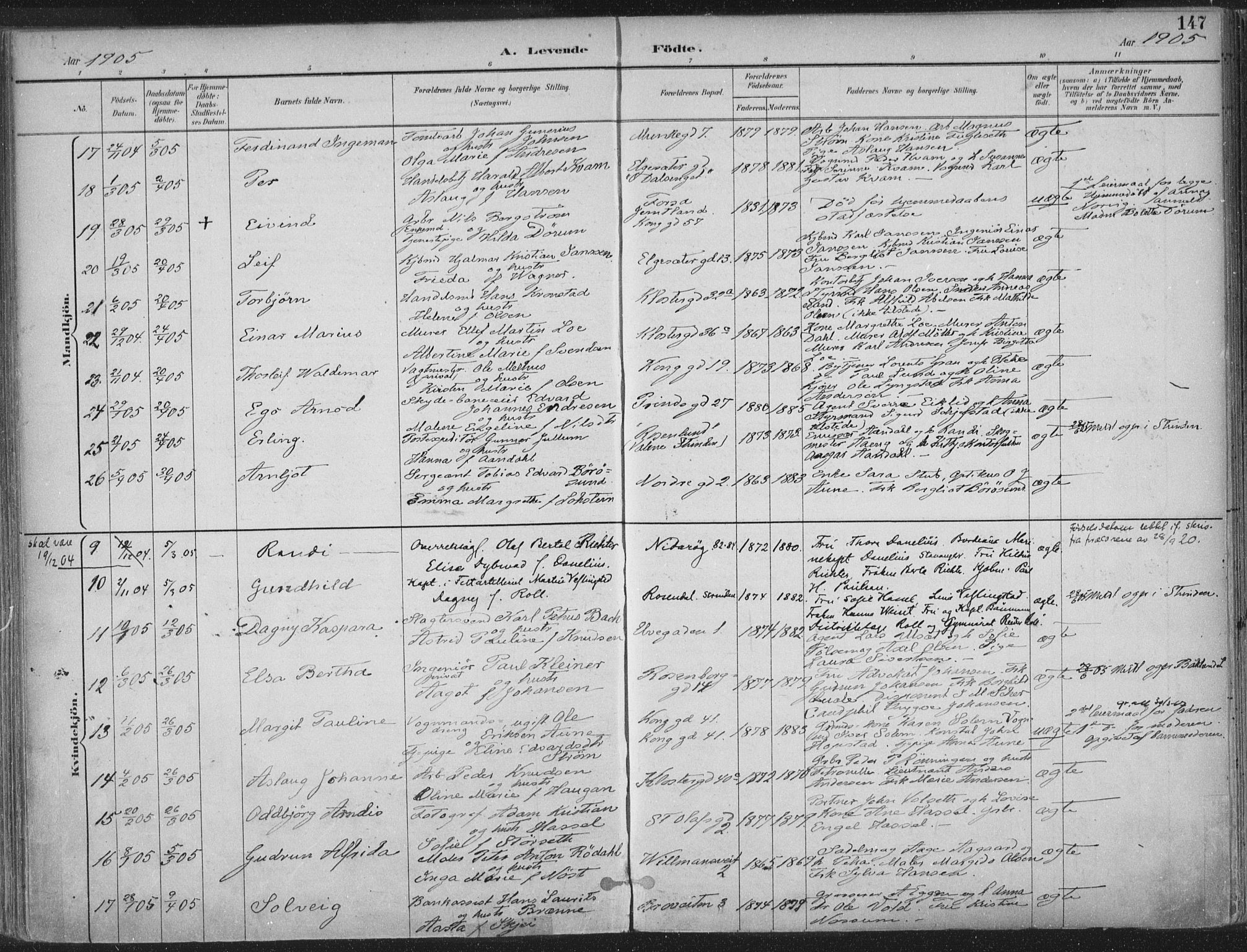 Ministerialprotokoller, klokkerbøker og fødselsregistre - Sør-Trøndelag, SAT/A-1456/601/L0062: Ministerialbok nr. 601A30, 1891-1911, s. 147