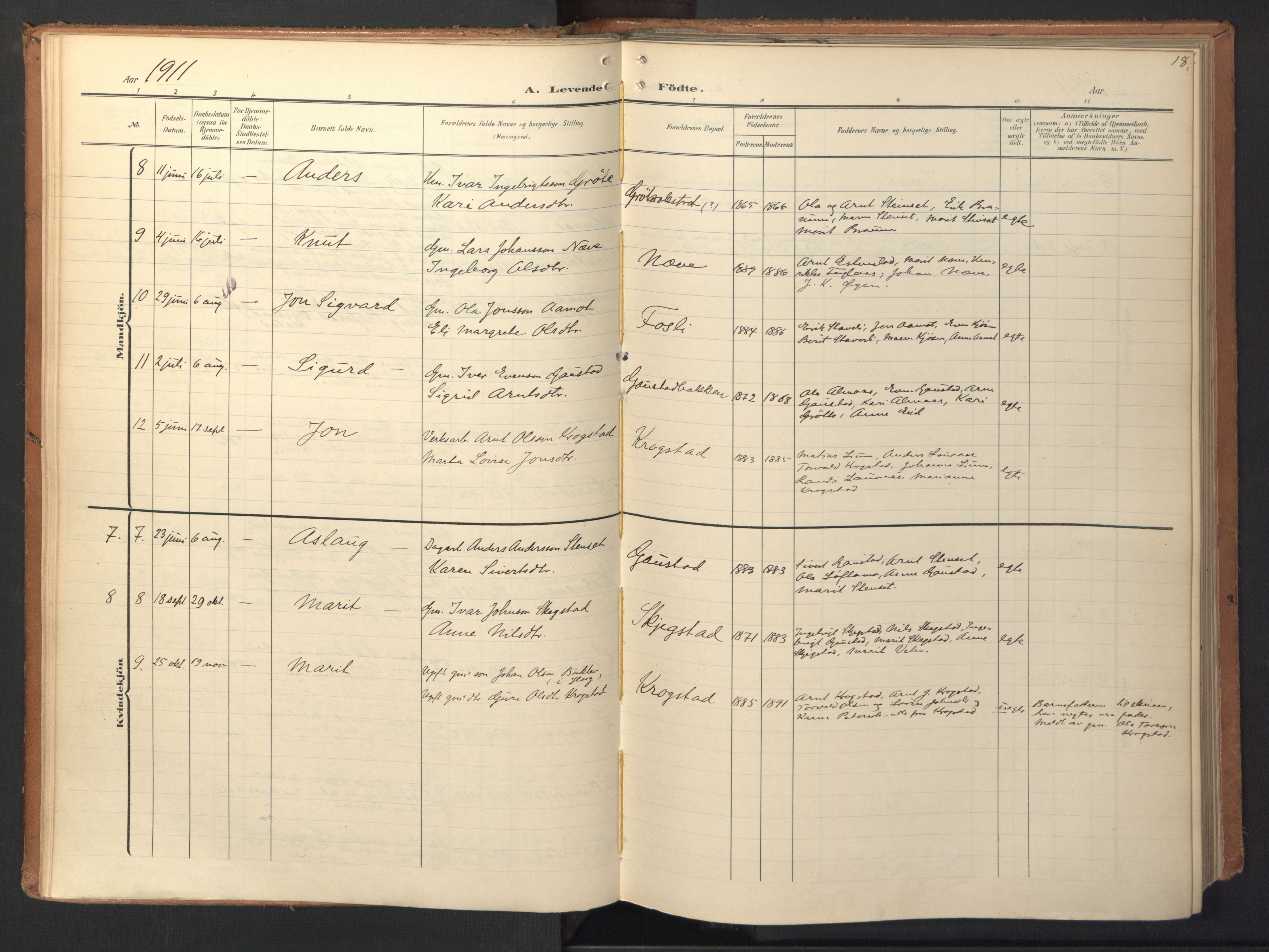 Ministerialprotokoller, klokkerbøker og fødselsregistre - Sør-Trøndelag, SAT/A-1456/694/L1128: Ministerialbok nr. 694A02, 1906-1931, s. 18