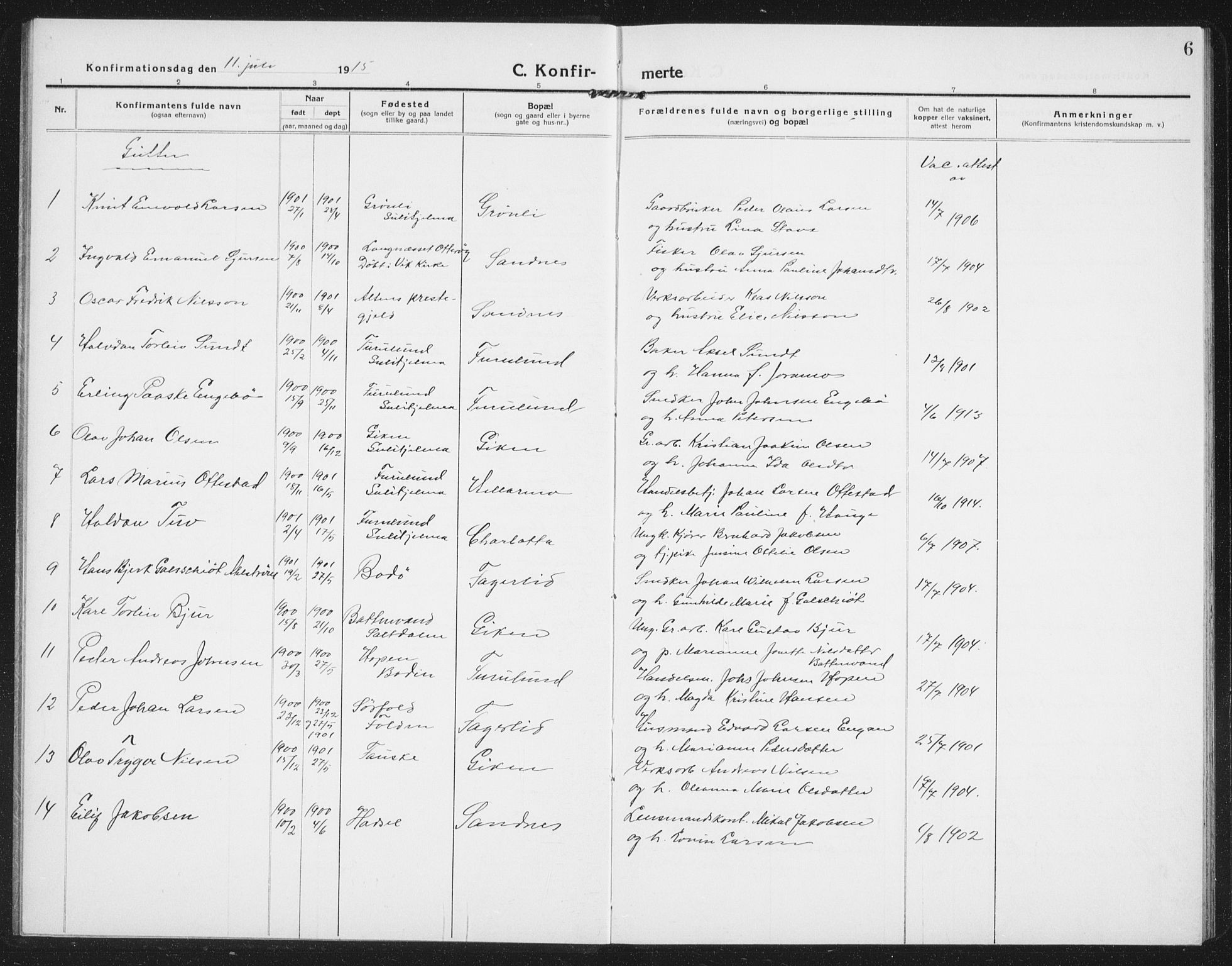 Ministerialprotokoller, klokkerbøker og fødselsregistre - Nordland, AV/SAT-A-1459/850/L0717: Klokkerbok nr. 850C01, 1915-1941, s. 6