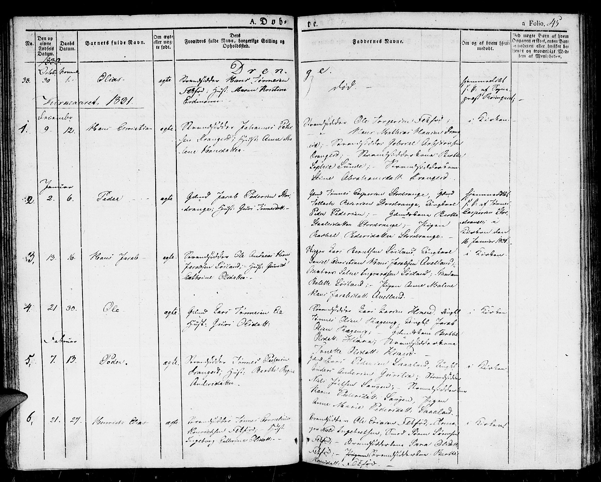 Flekkefjord sokneprestkontor, AV/SAK-1111-0012/F/Fb/Fbc/L0004: Klokkerbok nr. B 4, 1827-1846, s. 45