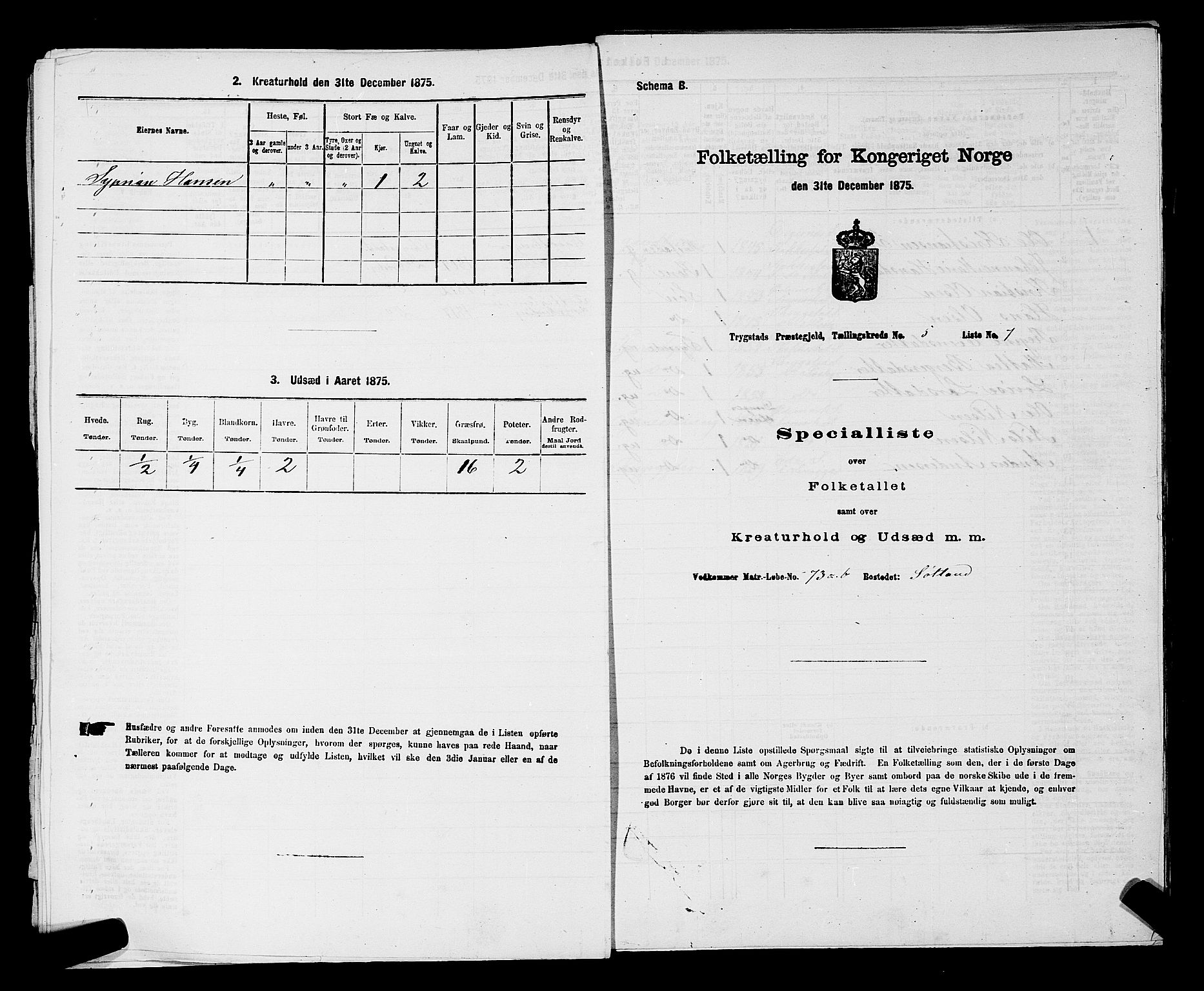 RA, Folketelling 1875 for 0122P Trøgstad prestegjeld, 1875, s. 511