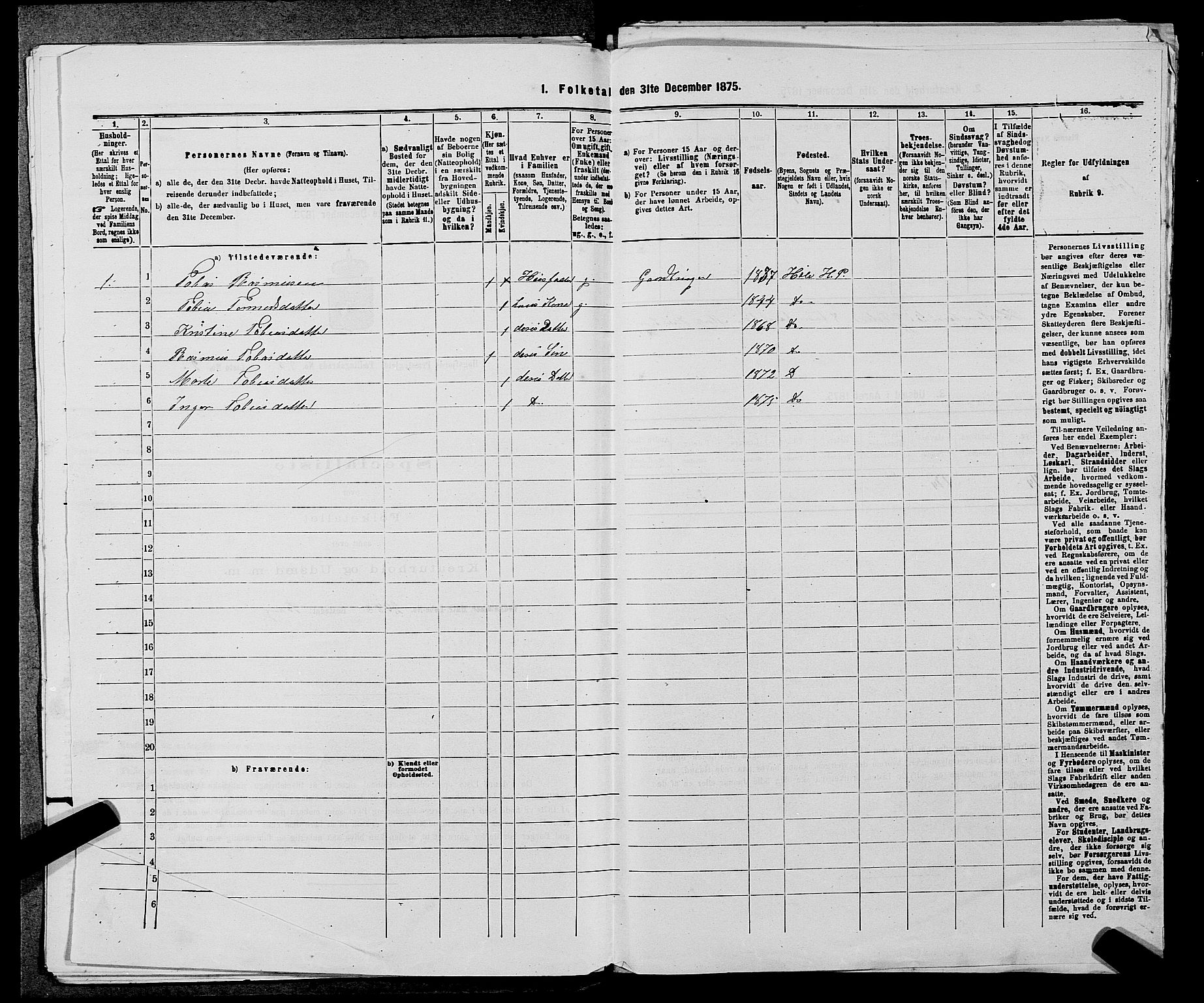 SAST, Folketelling 1875 for 1128P Høgsfjord prestegjeld, 1875, s. 731