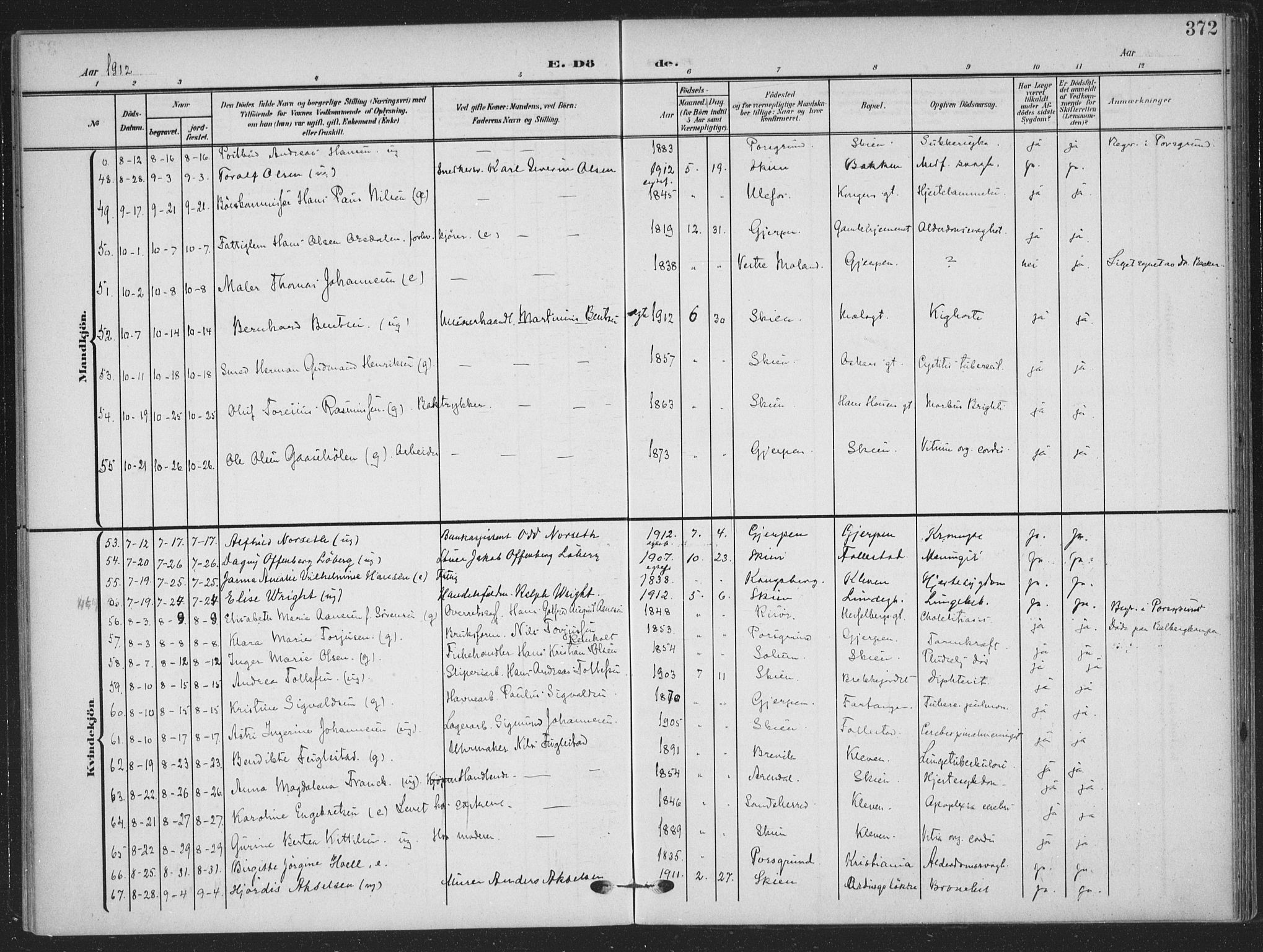 Skien kirkebøker, AV/SAKO-A-302/F/Fa/L0012: Ministerialbok nr. 12, 1908-1914, s. 372