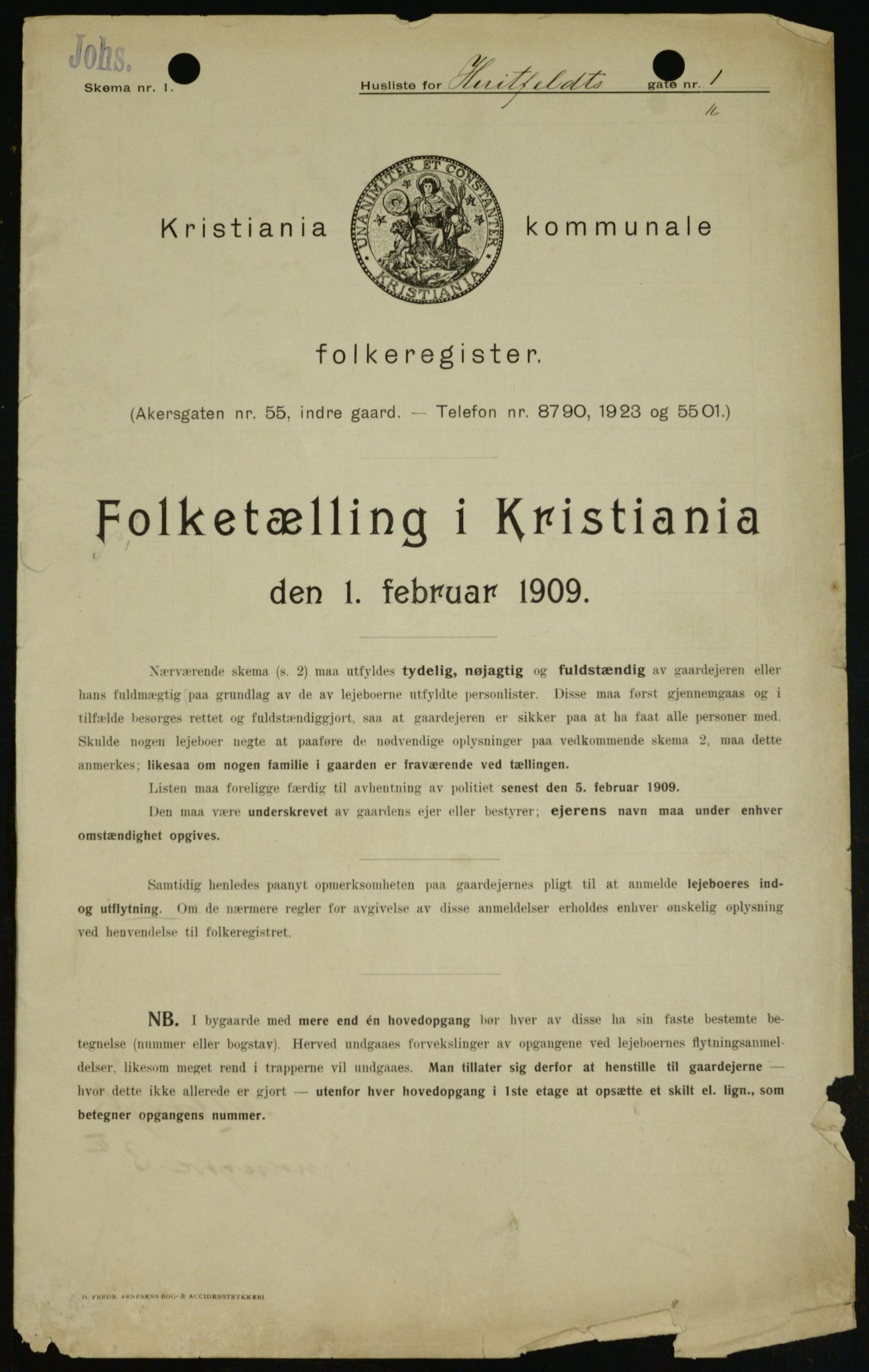 OBA, Kommunal folketelling 1.2.1909 for Kristiania kjøpstad, 1909, s. 37675
