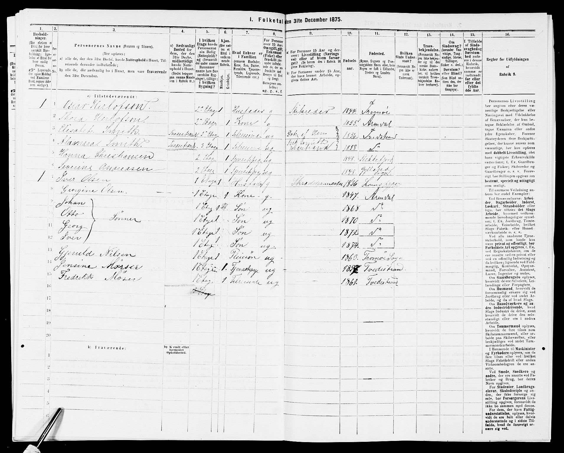 SAK, Folketelling 1875 for 0903P Arendal prestegjeld, 1875, s. 221