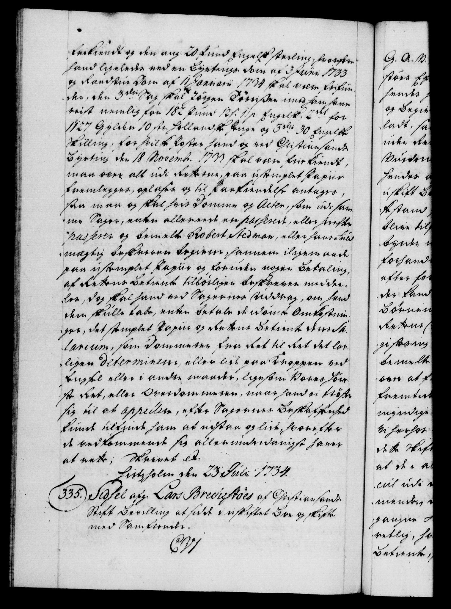 Danske Kanselli 1572-1799, AV/RA-EA-3023/F/Fc/Fca/Fcaa/L0028: Norske registre, 1733-1734, s. 554b