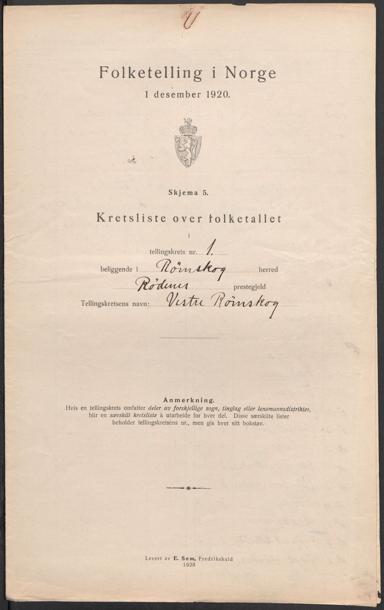 SAO, Folketelling 1920 for 0121 Rømskog herred, 1920, s. 6