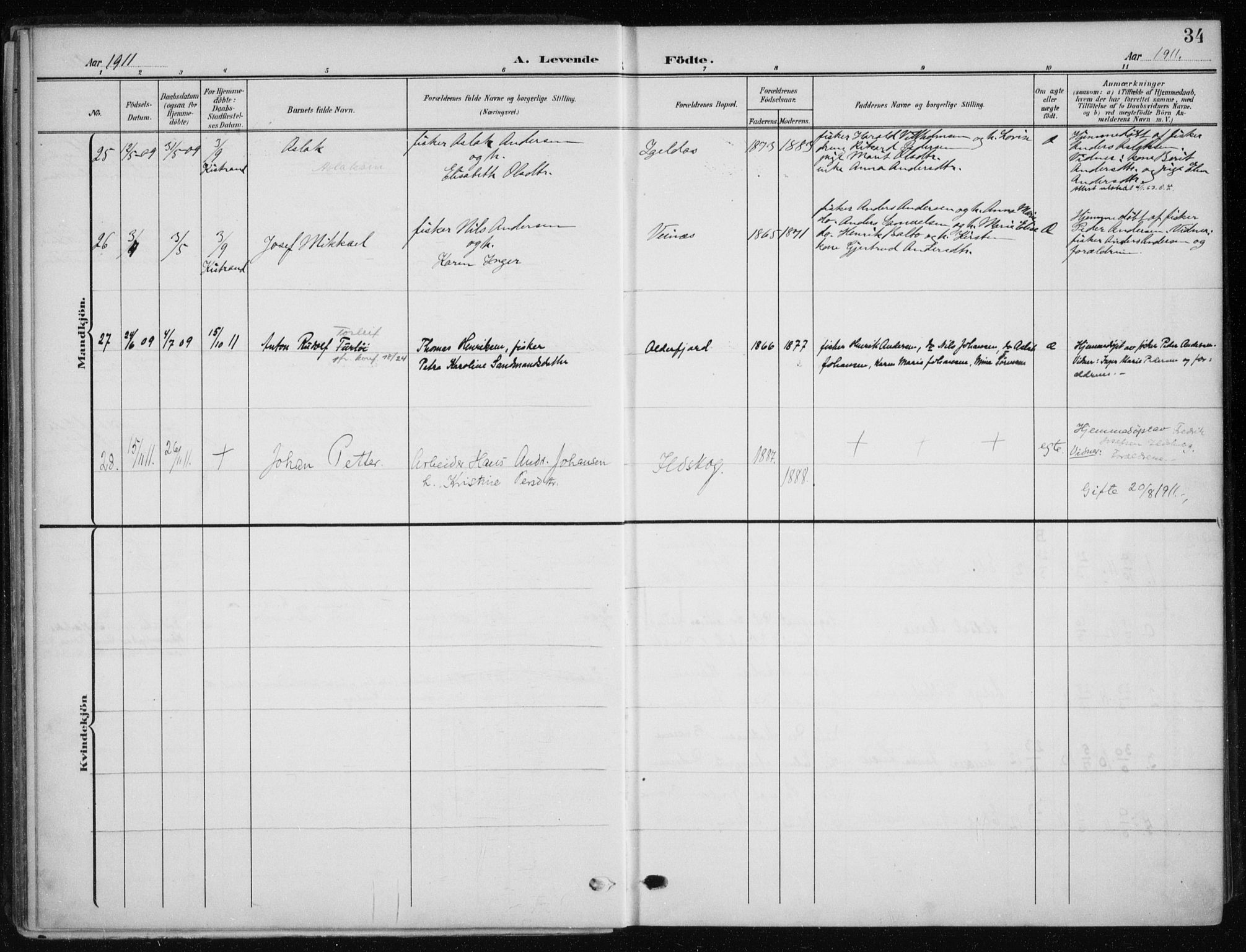 Kistrand/Porsanger sokneprestembete, AV/SATØ-S-1351/H/Ha/L0014.kirke: Ministerialbok nr. 14, 1908-1917, s. 34