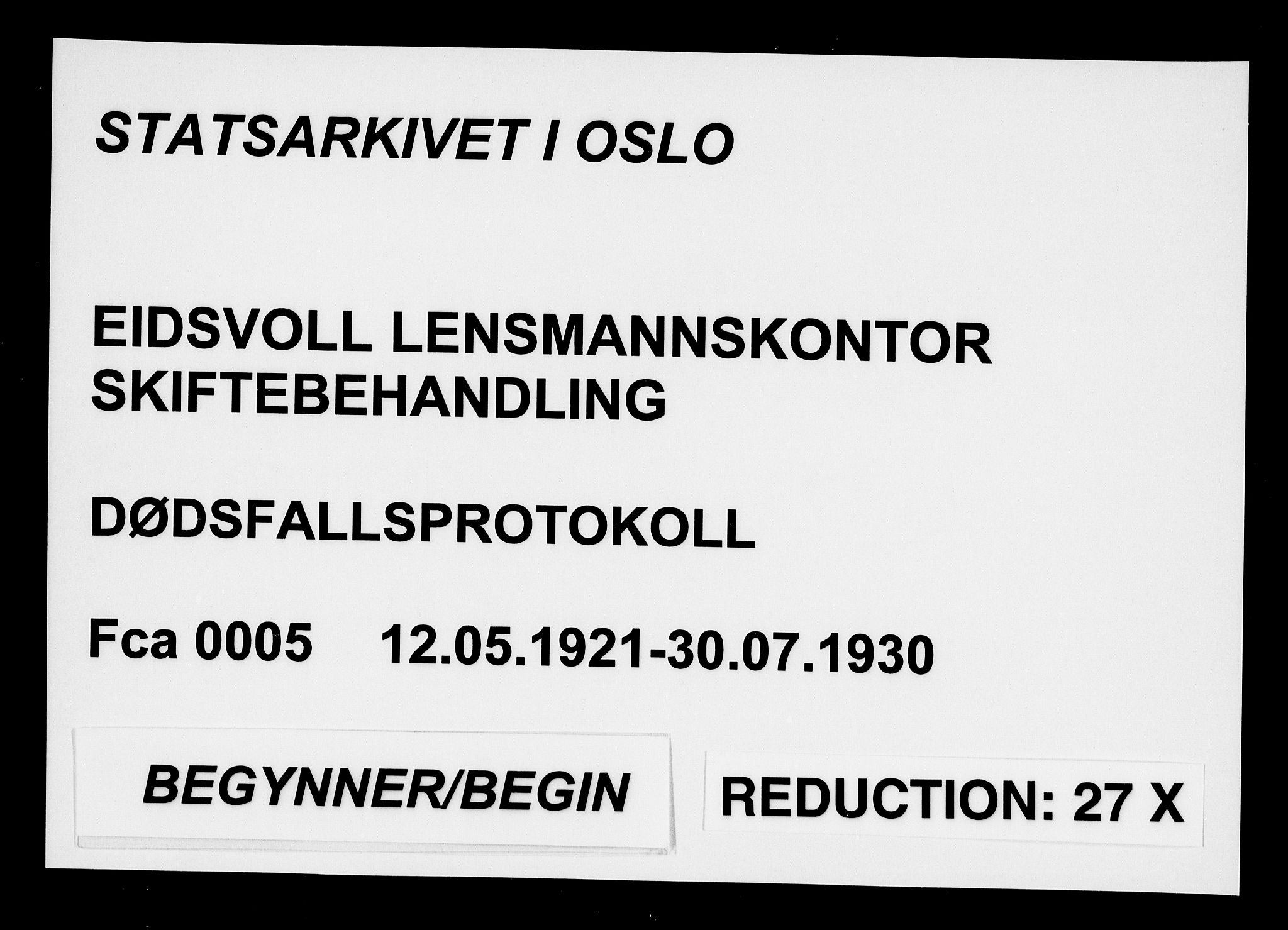 Eidsvoll lensmannskontor, SAO/A-10266a/H/Ha/Haa/L0005: Dødsfallprotokoll, 1921-1930