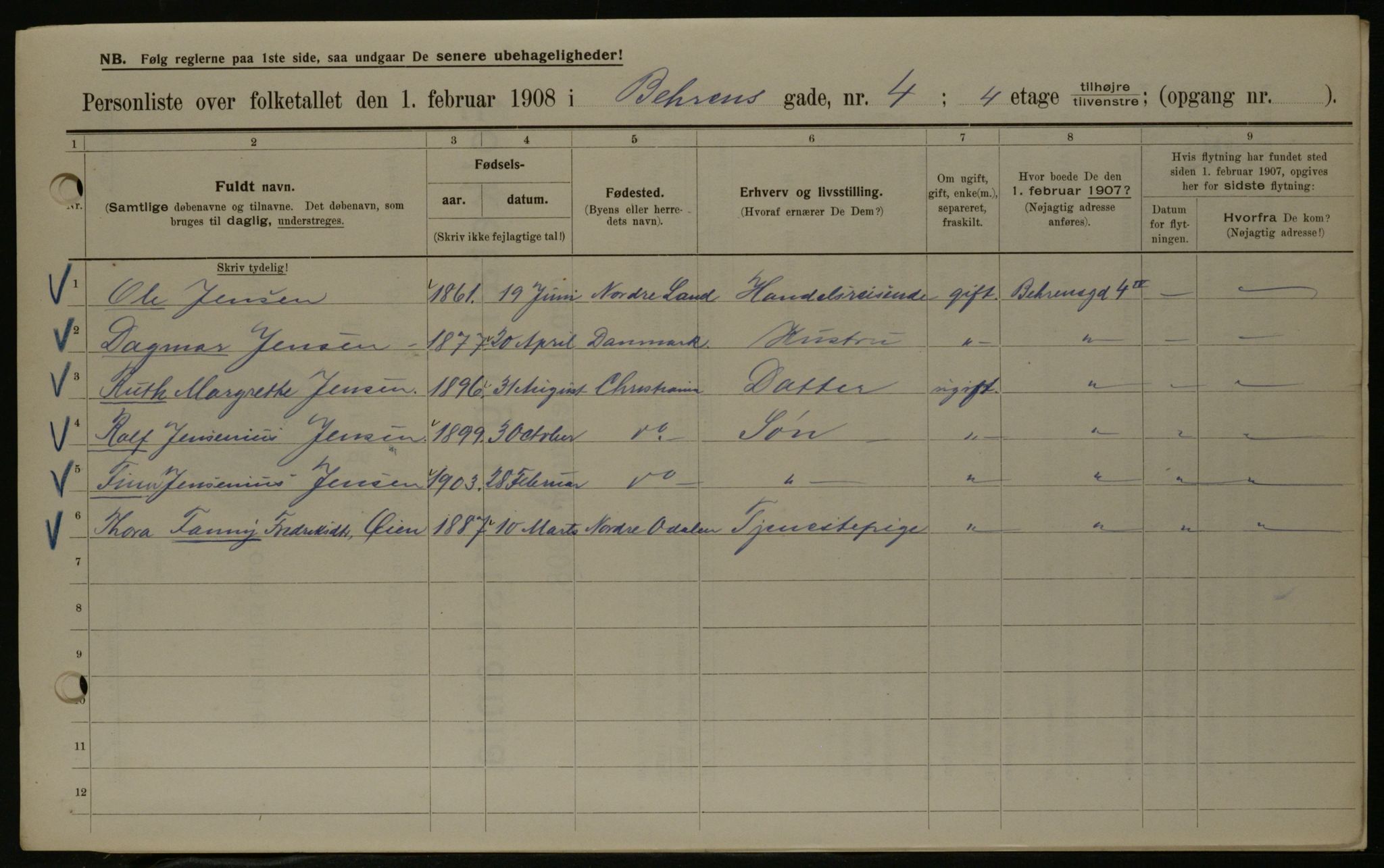 OBA, Kommunal folketelling 1.2.1908 for Kristiania kjøpstad, 1908, s. 3365