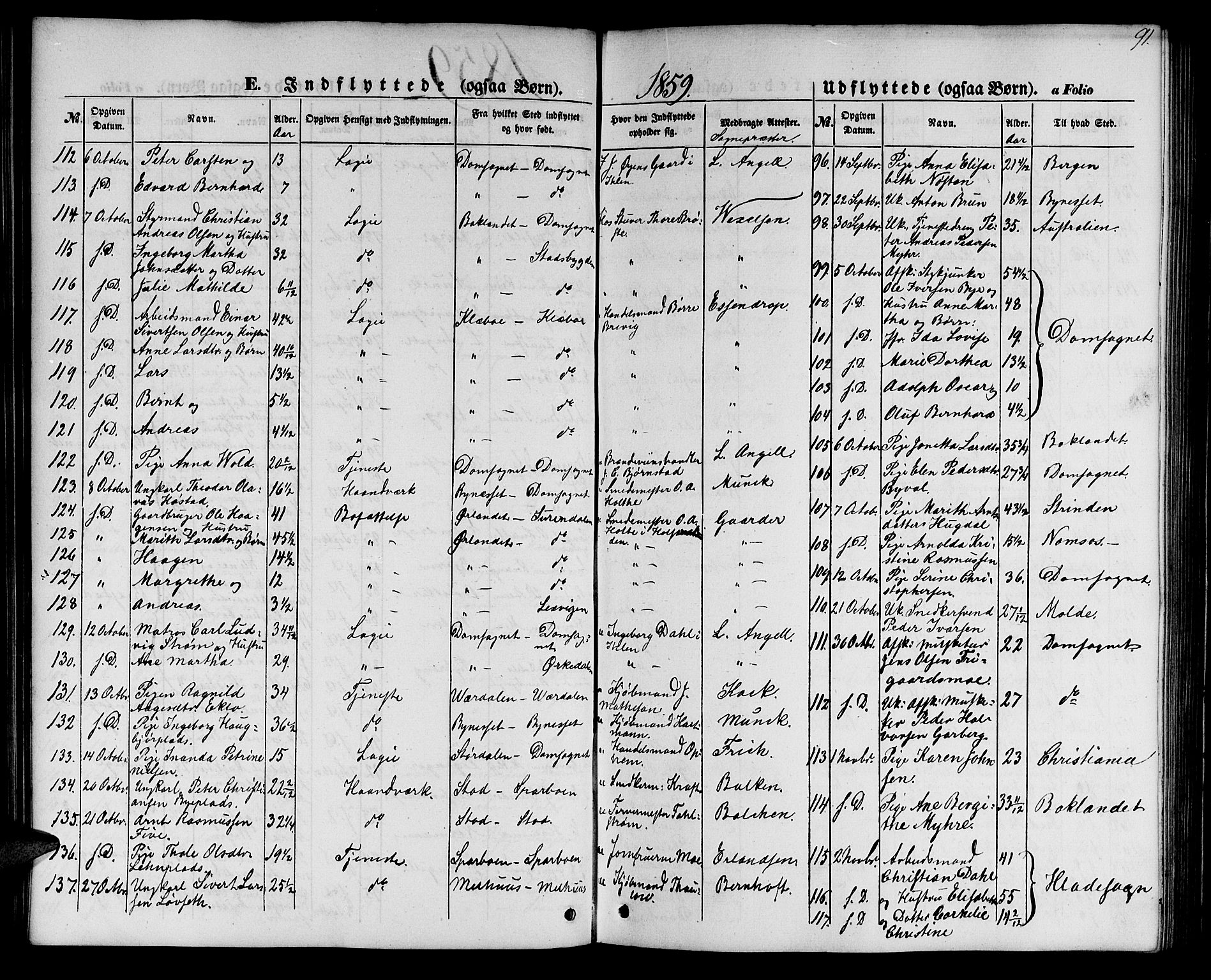 Ministerialprotokoller, klokkerbøker og fødselsregistre - Sør-Trøndelag, SAT/A-1456/602/L0113: Ministerialbok nr. 602A11, 1849-1861, s. 91