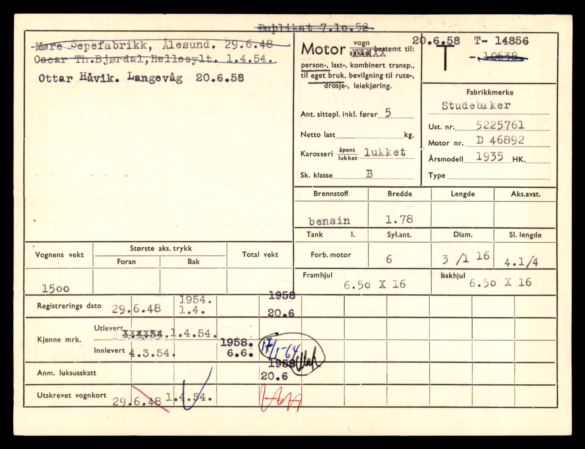 Møre og Romsdal vegkontor - Ålesund trafikkstasjon, AV/SAT-A-4099/F/Fe/L0048: Registreringskort for kjøretøy T 14721 - T 14863, 1927-1998, s. 3121
