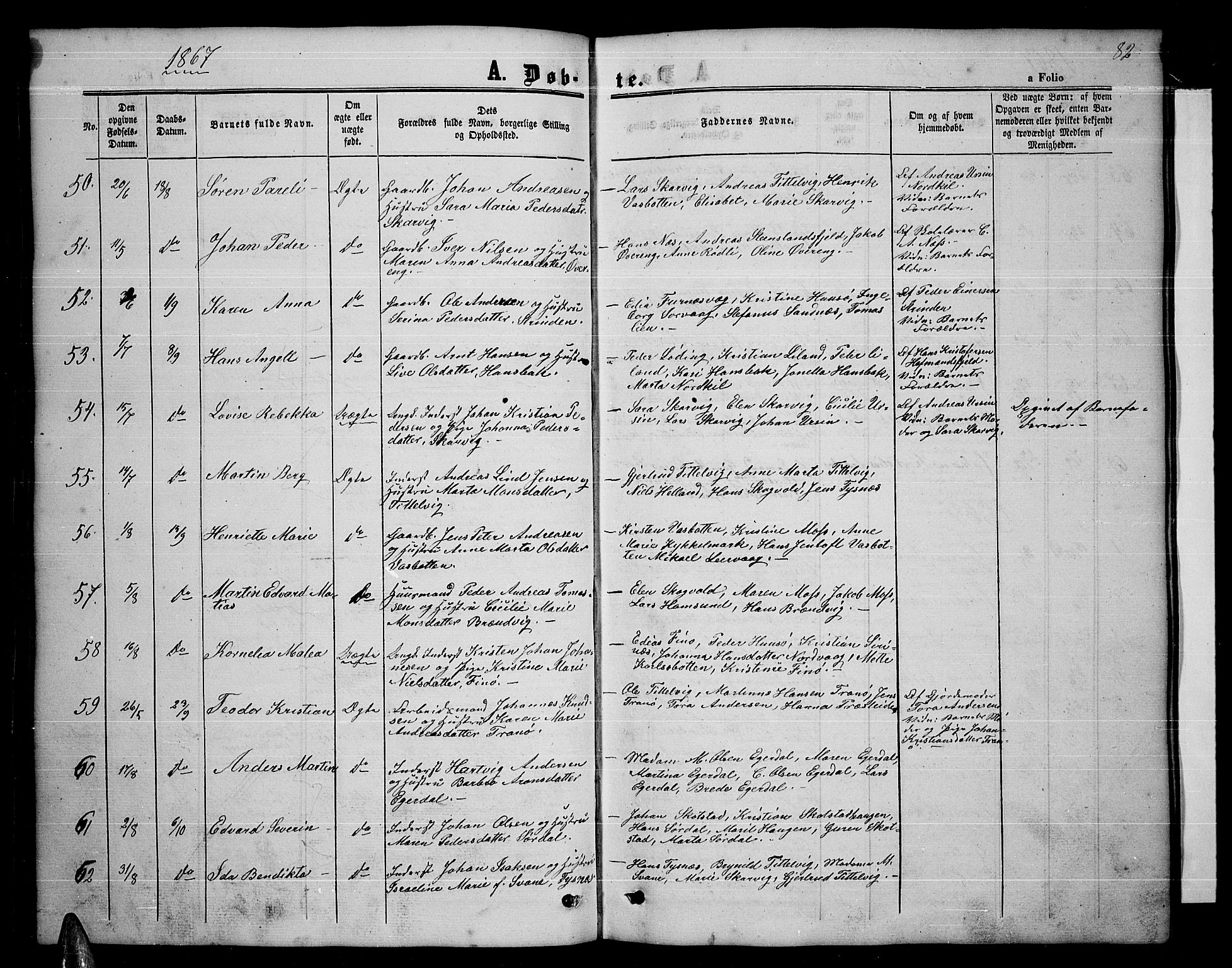 Ministerialprotokoller, klokkerbøker og fødselsregistre - Nordland, AV/SAT-A-1459/859/L0857: Klokkerbok nr. 859C03, 1854-1873, s. 82