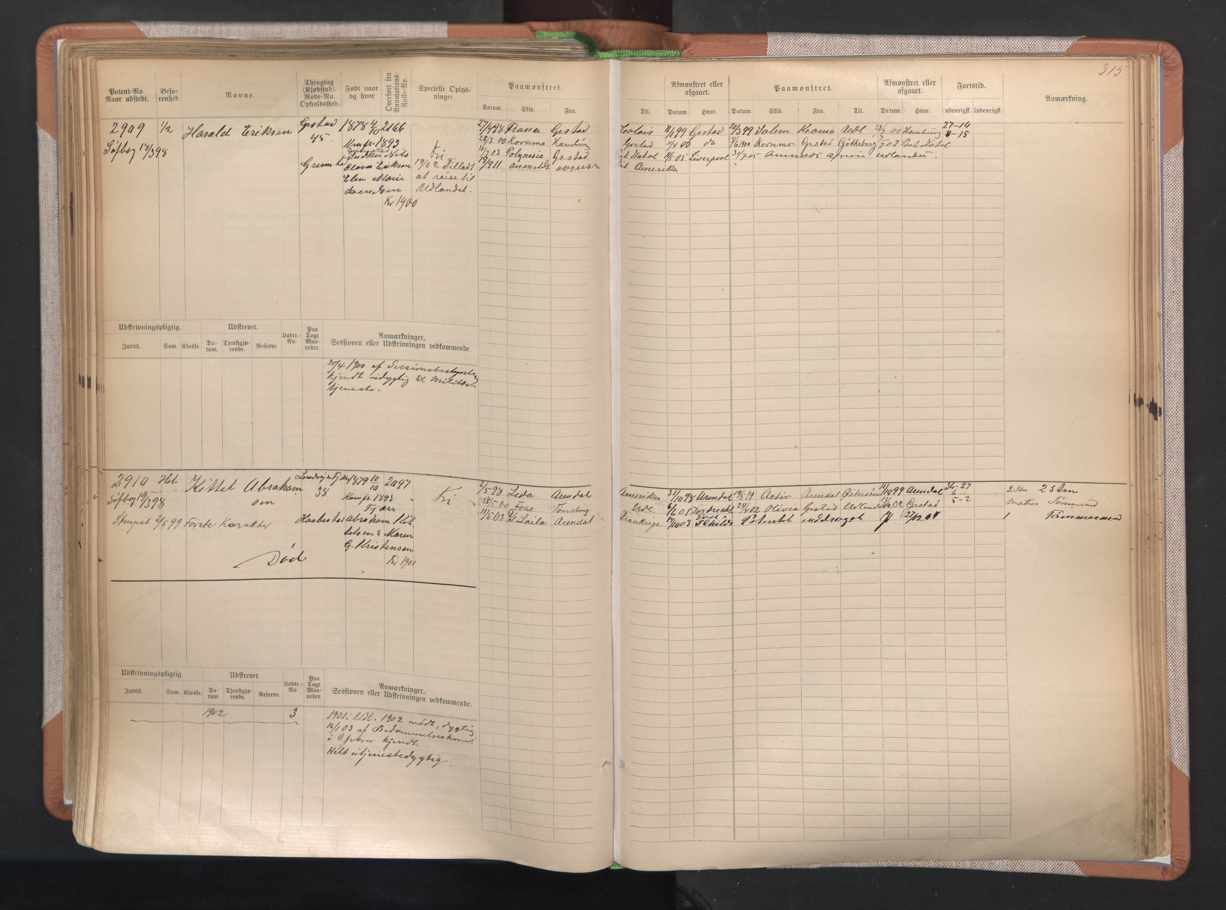 Grimstad mønstringskrets, AV/SAK-2031-0013/F/Fb/L0004: Hovedrulle A nr 2277-3042, F-7, 1889-1940, s. 323