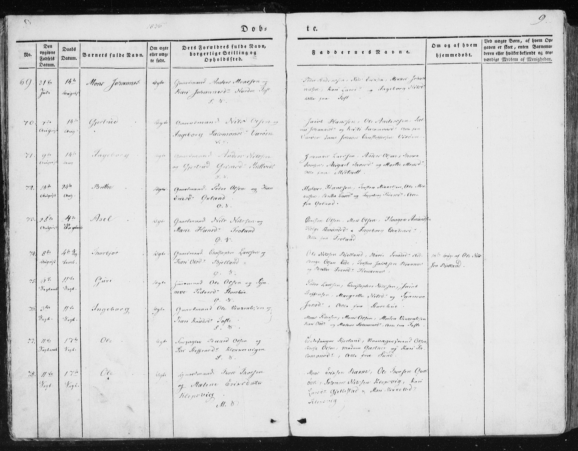 Sund sokneprestembete, AV/SAB-A-99930: Ministerialbok nr. A 13, 1835-1849, s. 9
