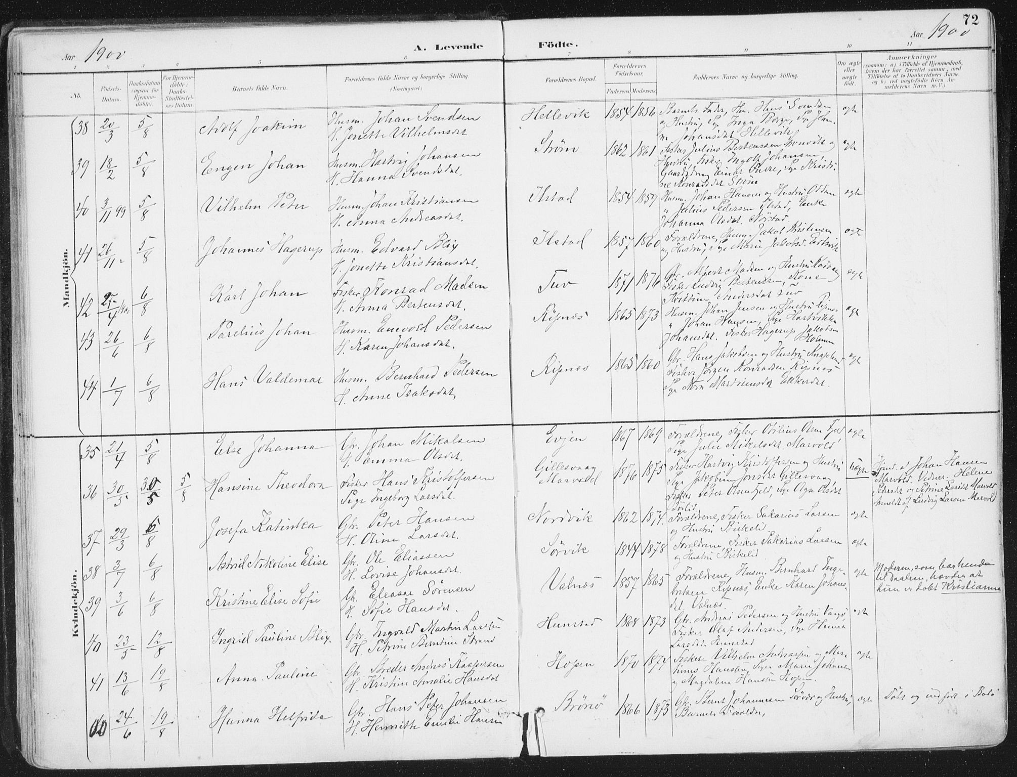 Ministerialprotokoller, klokkerbøker og fødselsregistre - Nordland, AV/SAT-A-1459/802/L0055: Ministerialbok nr. 802A02, 1894-1915, s. 72