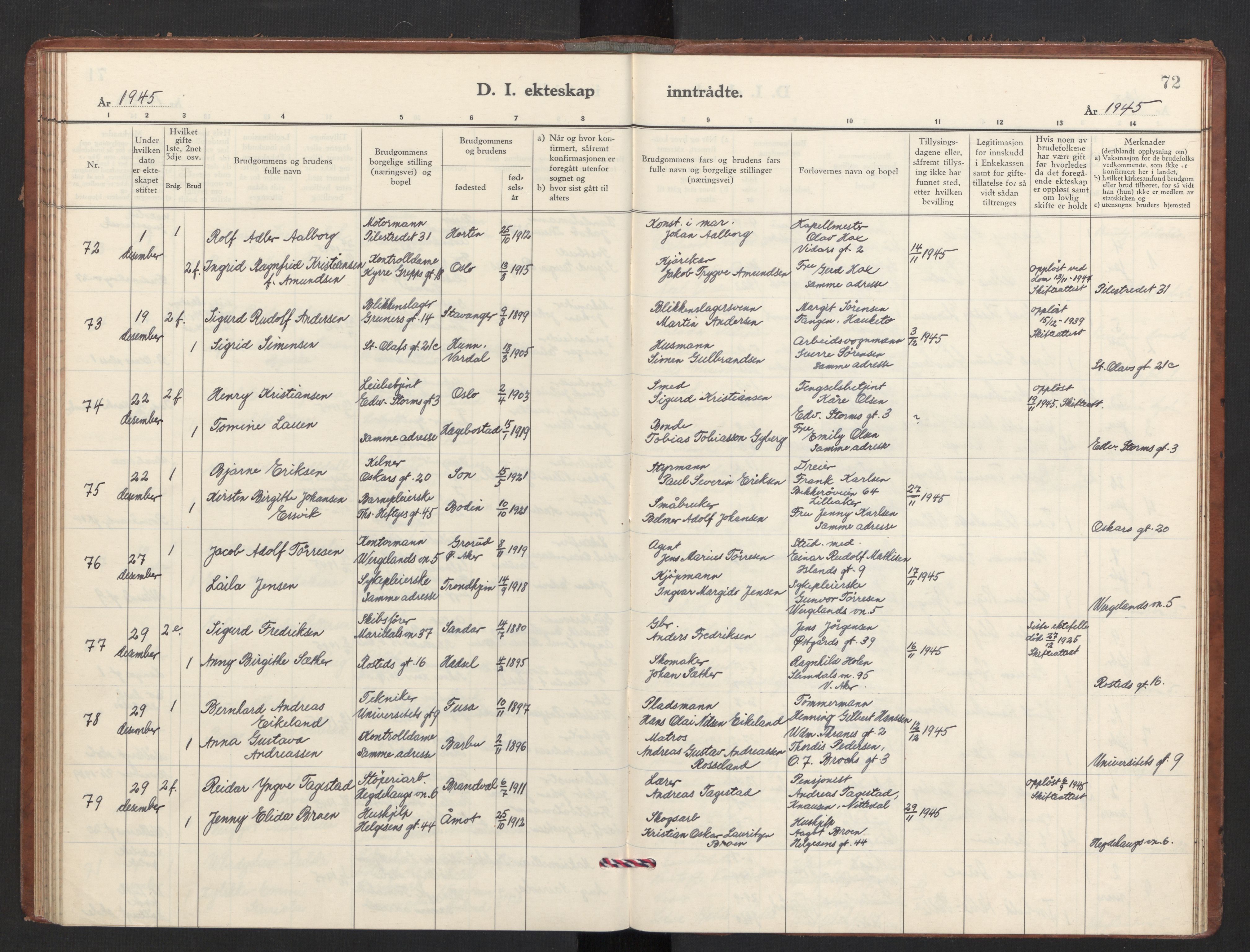 Trefoldighet prestekontor Kirkebøker, AV/SAO-A-10882/F/Fg/L0003: Ministerialbok nr. VII 3, 1940-1948, s. 72