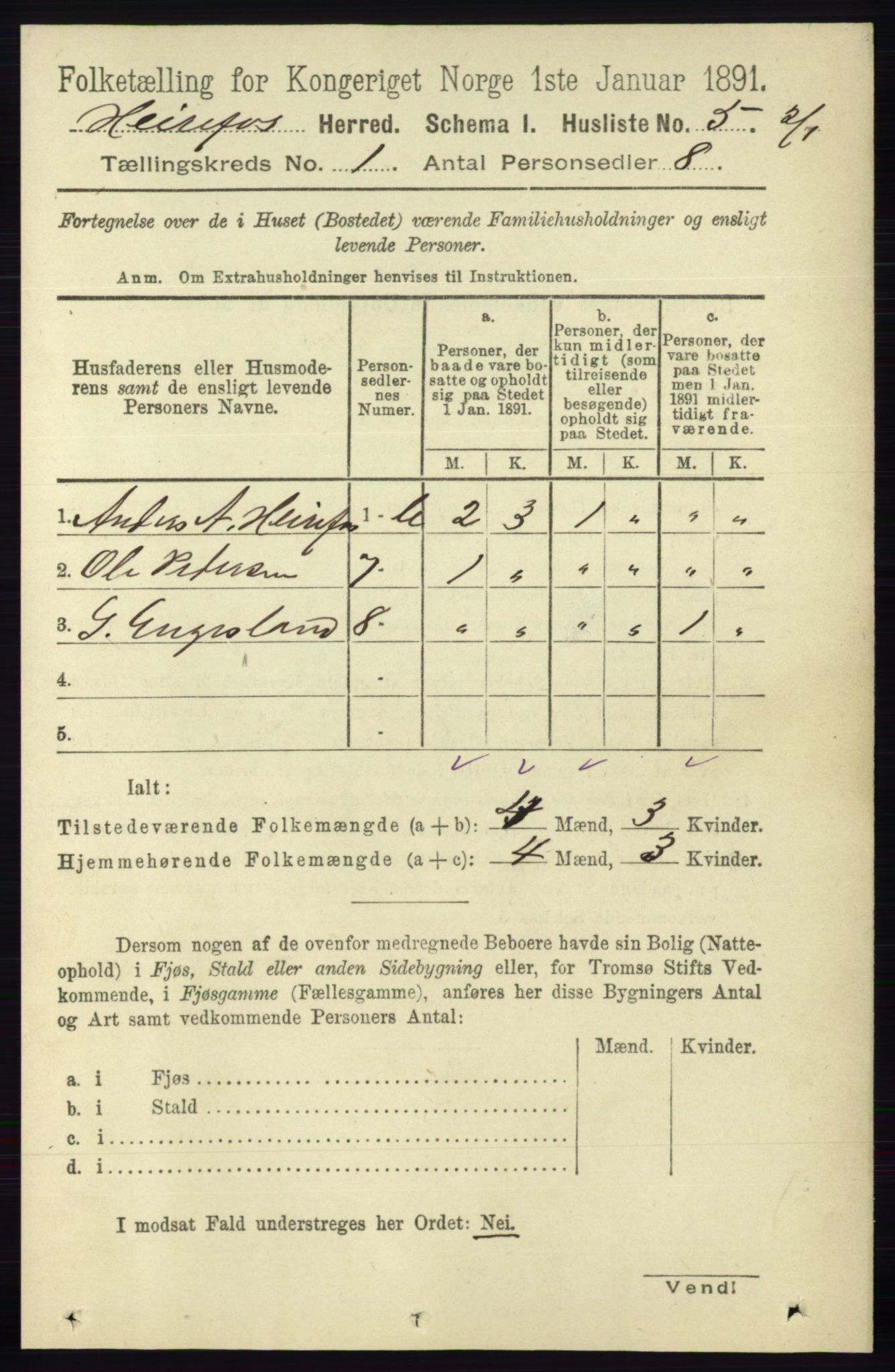 RA, Folketelling 1891 for 0933 Herefoss herred, 1891, s. 17