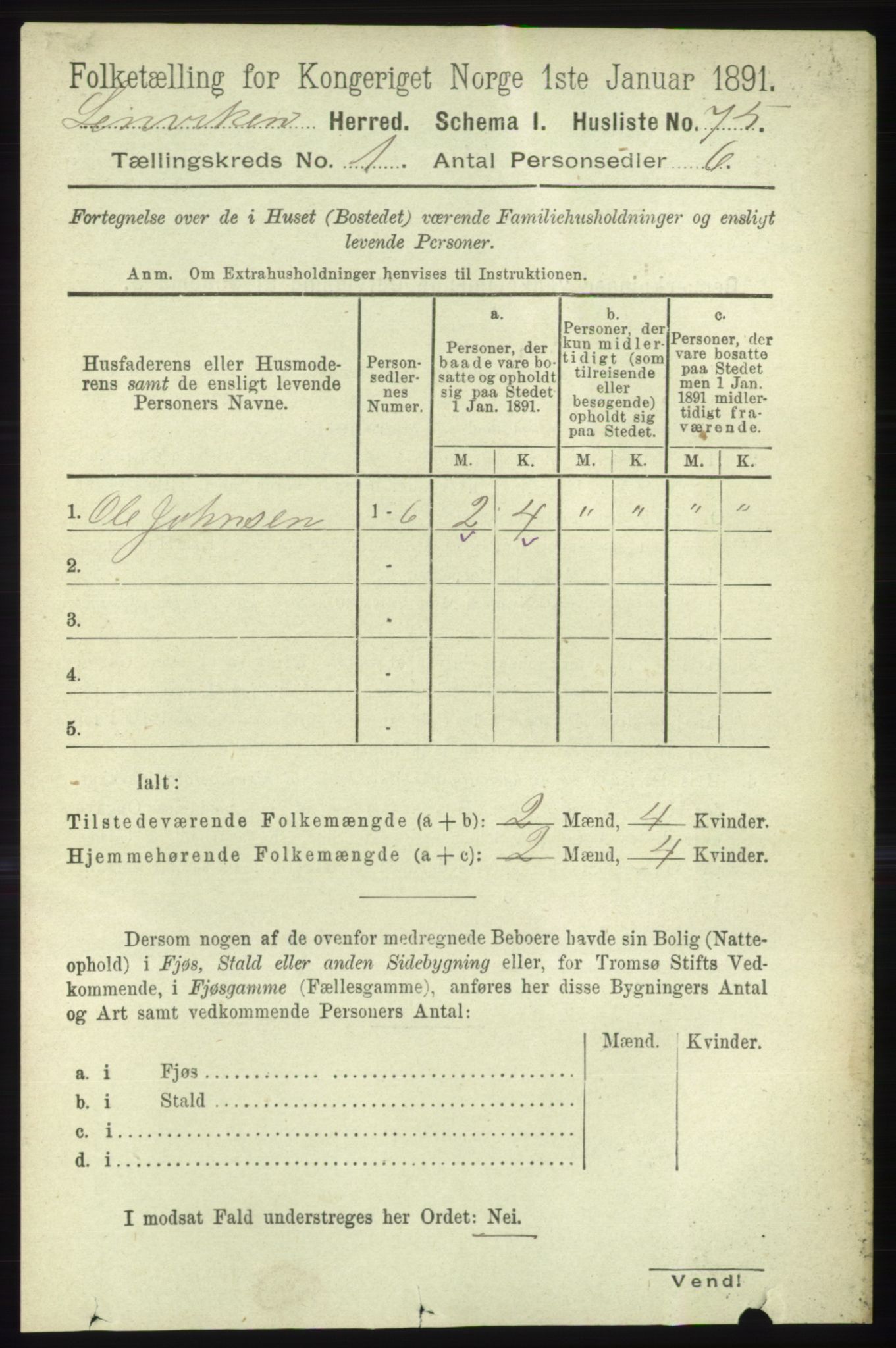 RA, Folketelling 1891 for 1931 Lenvik herred, 1891, s. 98