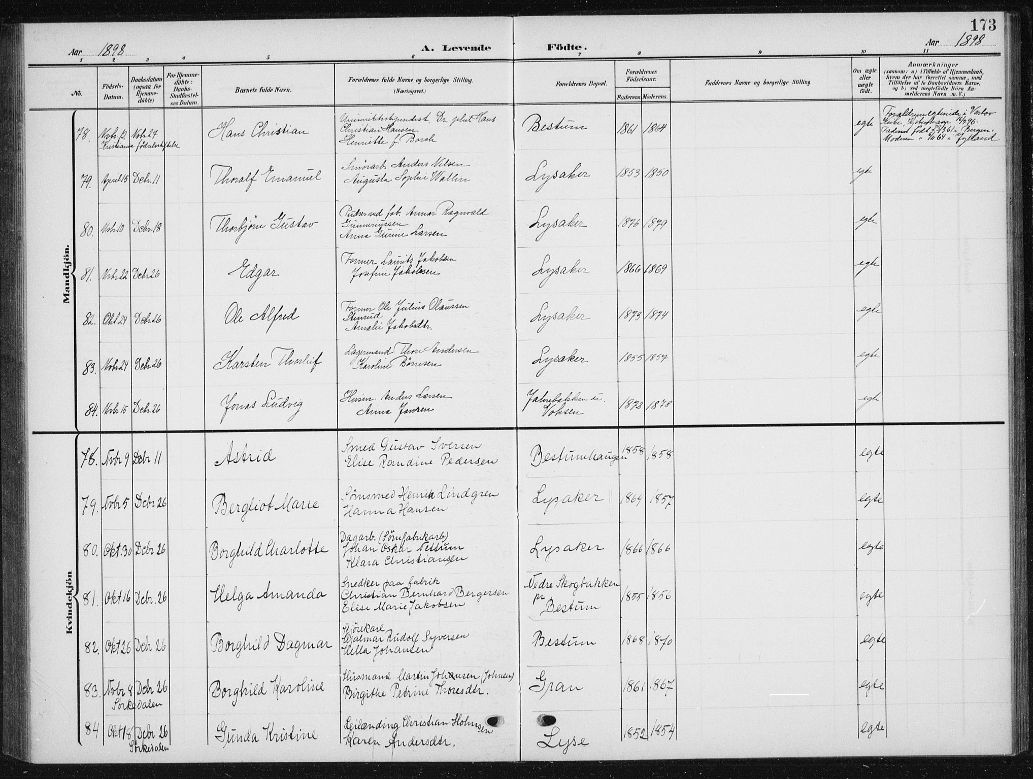 Vestre Aker prestekontor Kirkebøker, AV/SAO-A-10025/F/Fb/L0001: Ministerialbok nr. II 1, 1880-1906, s. 173