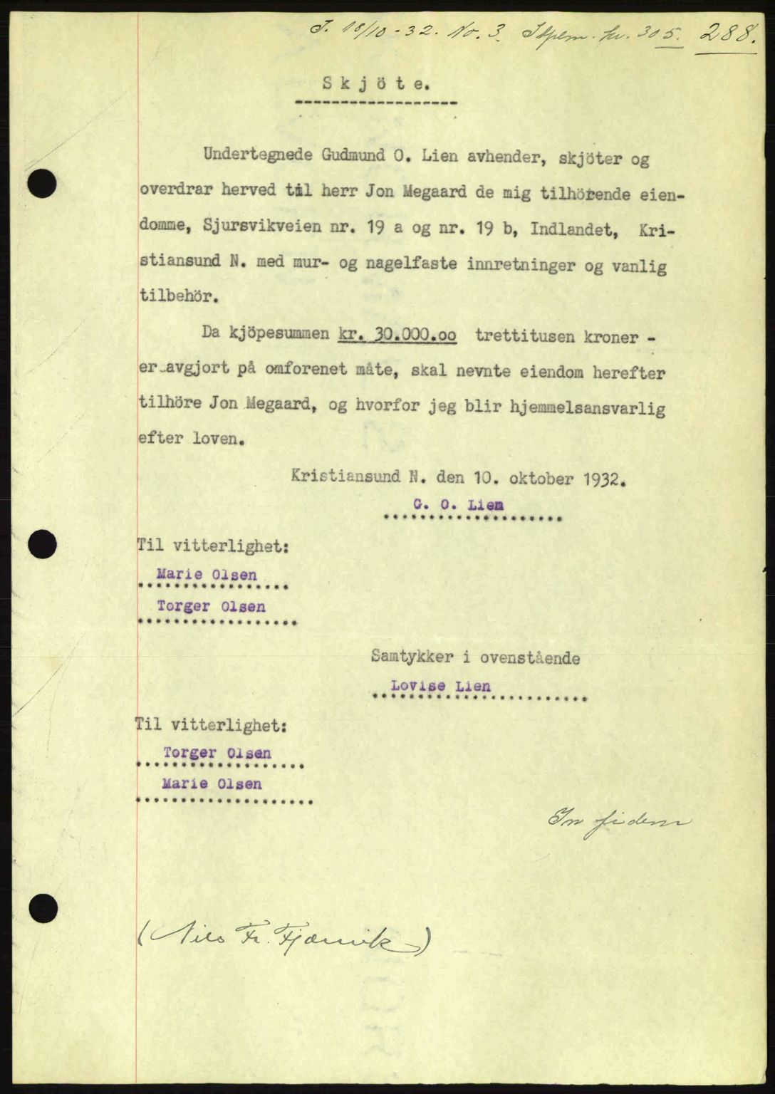 Kristiansund byfogd, SAT/A-4587/A/27: Pantebok nr. 26, 1931-1933, Tingl.dato: 18.10.1932