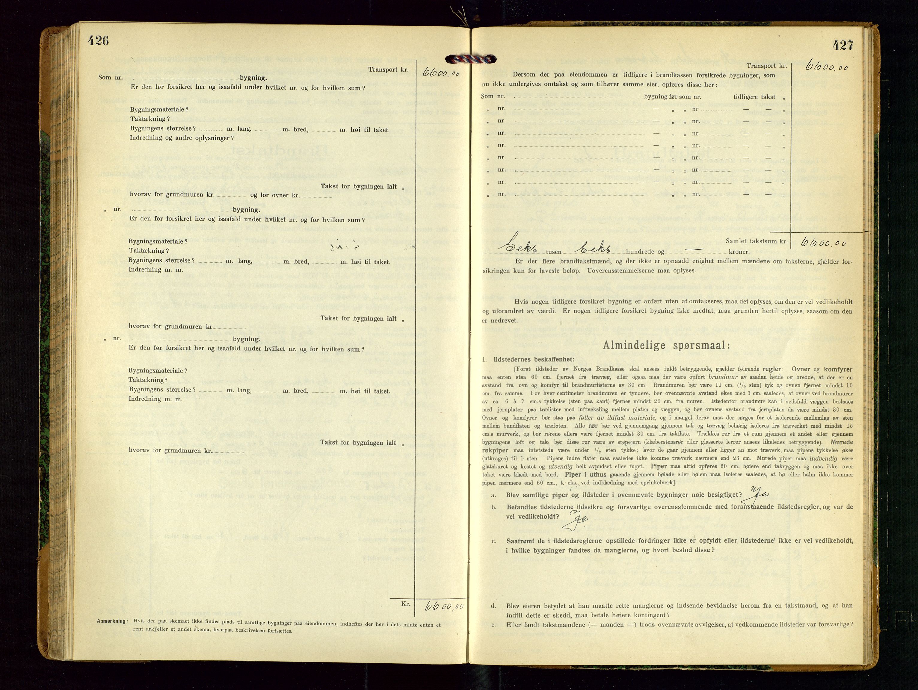 Sauda lensmannskontor, AV/SAST-A-100177/Gob/L0002: Branntakstprotokoll - skjematakst, 1916-1928, s. 426-427