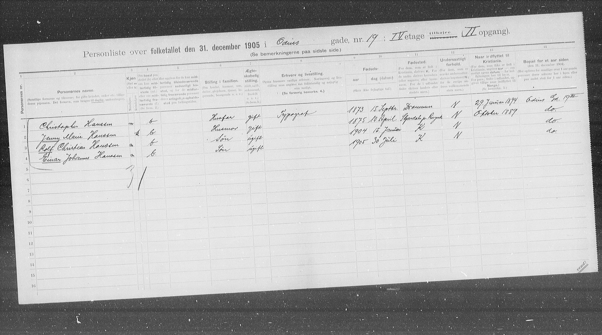 OBA, Kommunal folketelling 31.12.1905 for Kristiania kjøpstad, 1905, s. 39462