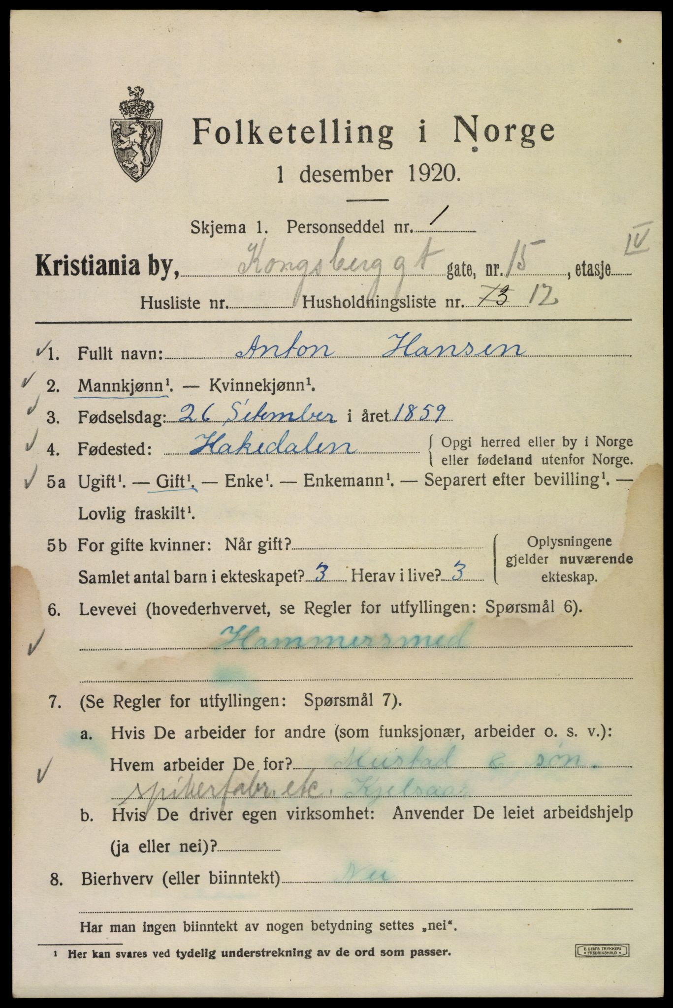 SAO, Folketelling 1920 for 0301 Kristiania kjøpstad, 1920, s. 347649