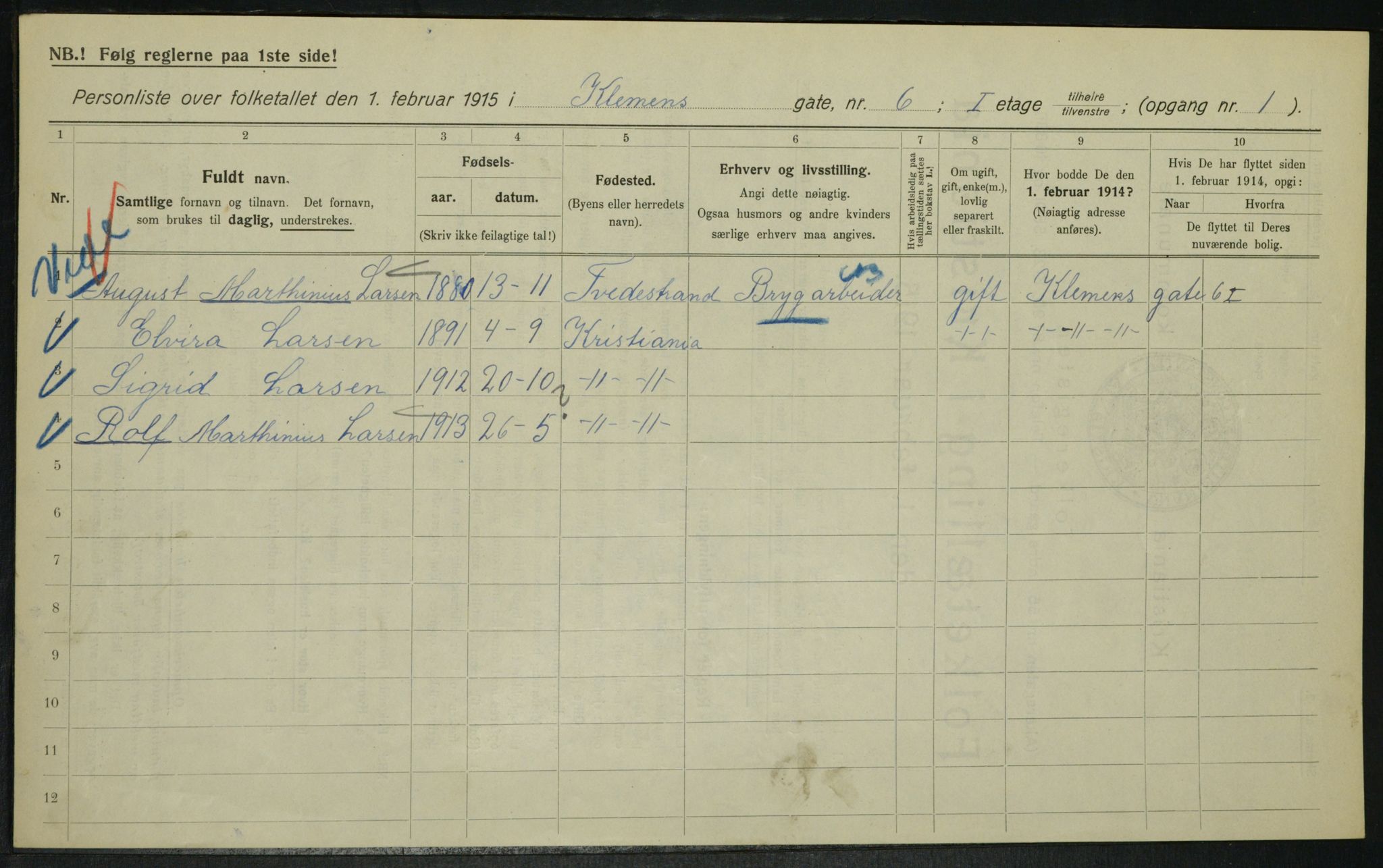 OBA, Kommunal folketelling 1.2.1915 for Kristiania, 1915, s. 12894