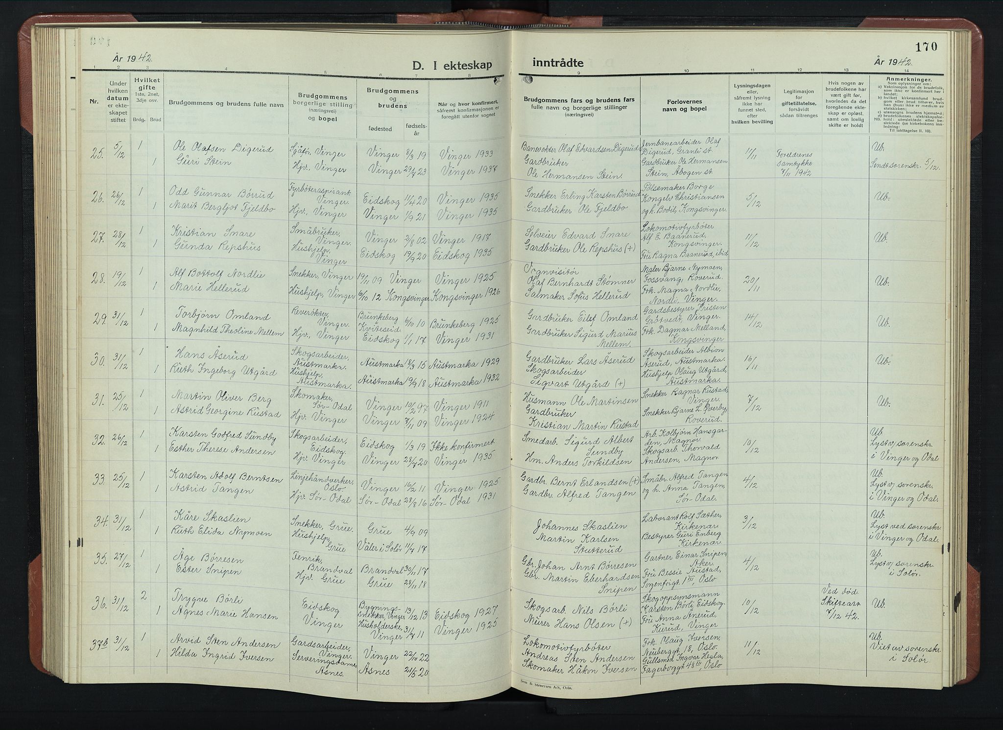 Vinger prestekontor, AV/SAH-PREST-024/H/Ha/Hab/L0007: Klokkerbok nr. 7, 1941-1955, s. 170