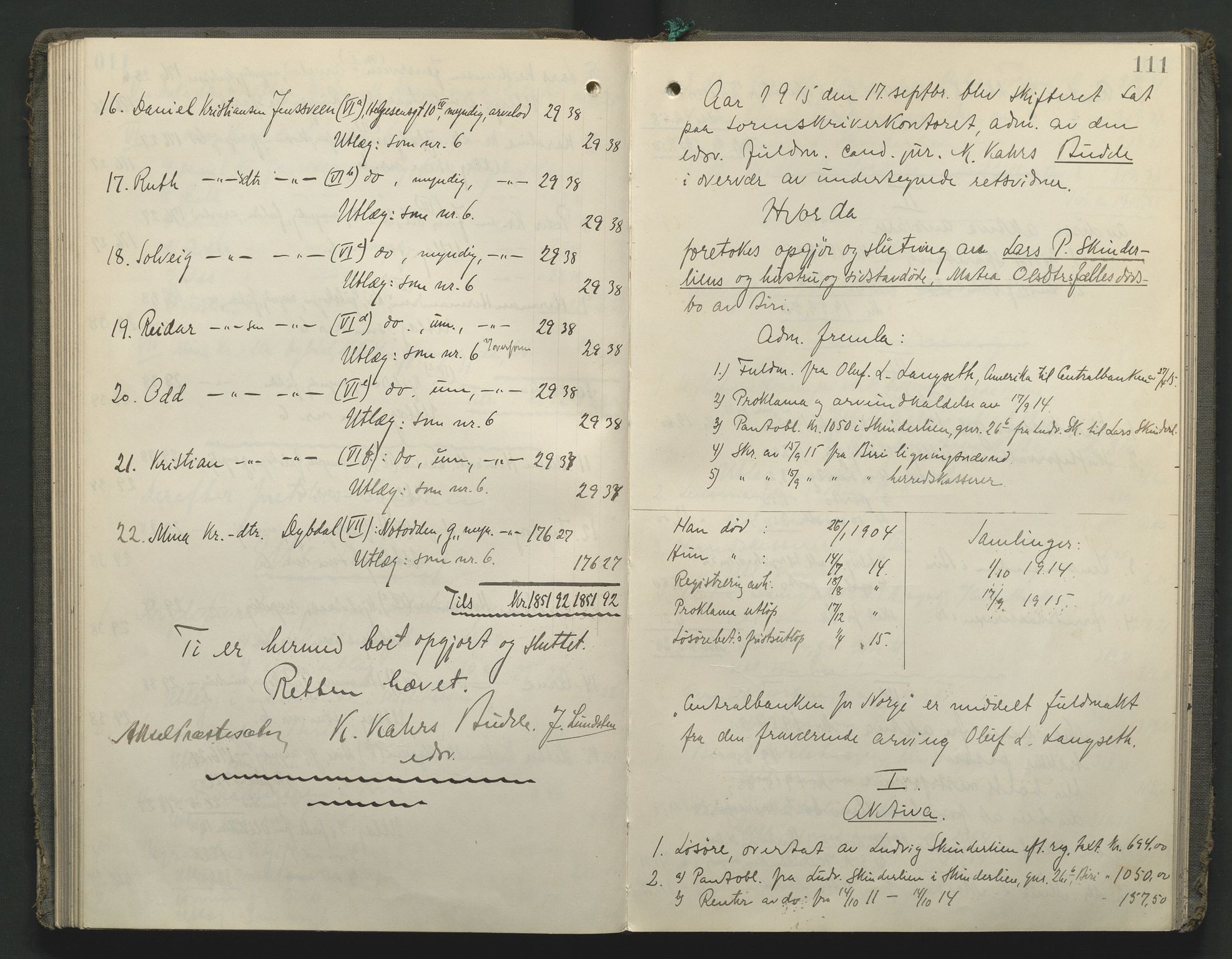 Toten tingrett, SAH/TING-006/J/Jb/L0009: Skifteutlodningsprotokoll - Biri, 1904-1921, s. 111