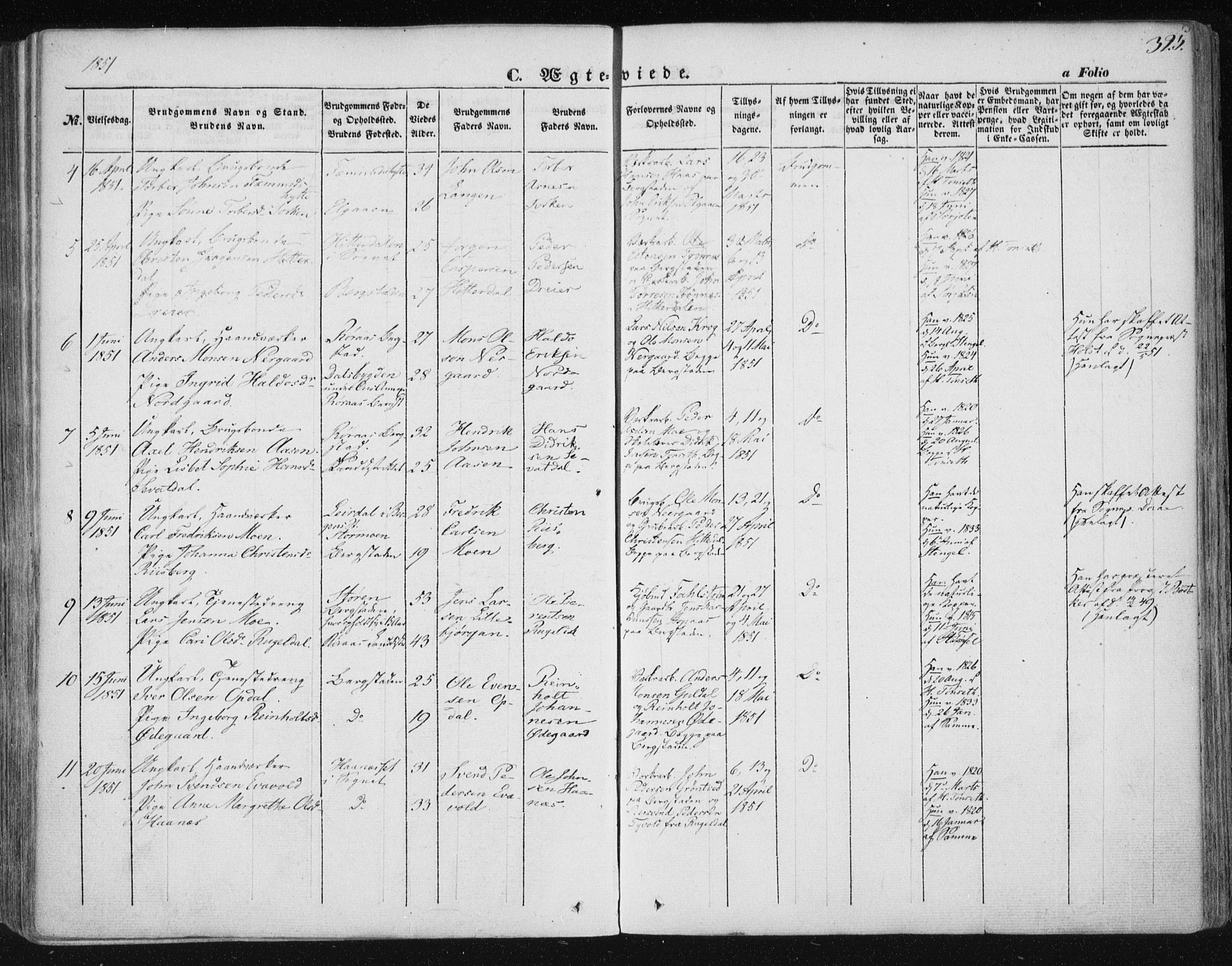 Ministerialprotokoller, klokkerbøker og fødselsregistre - Sør-Trøndelag, SAT/A-1456/681/L0931: Ministerialbok nr. 681A09, 1845-1859, s. 325