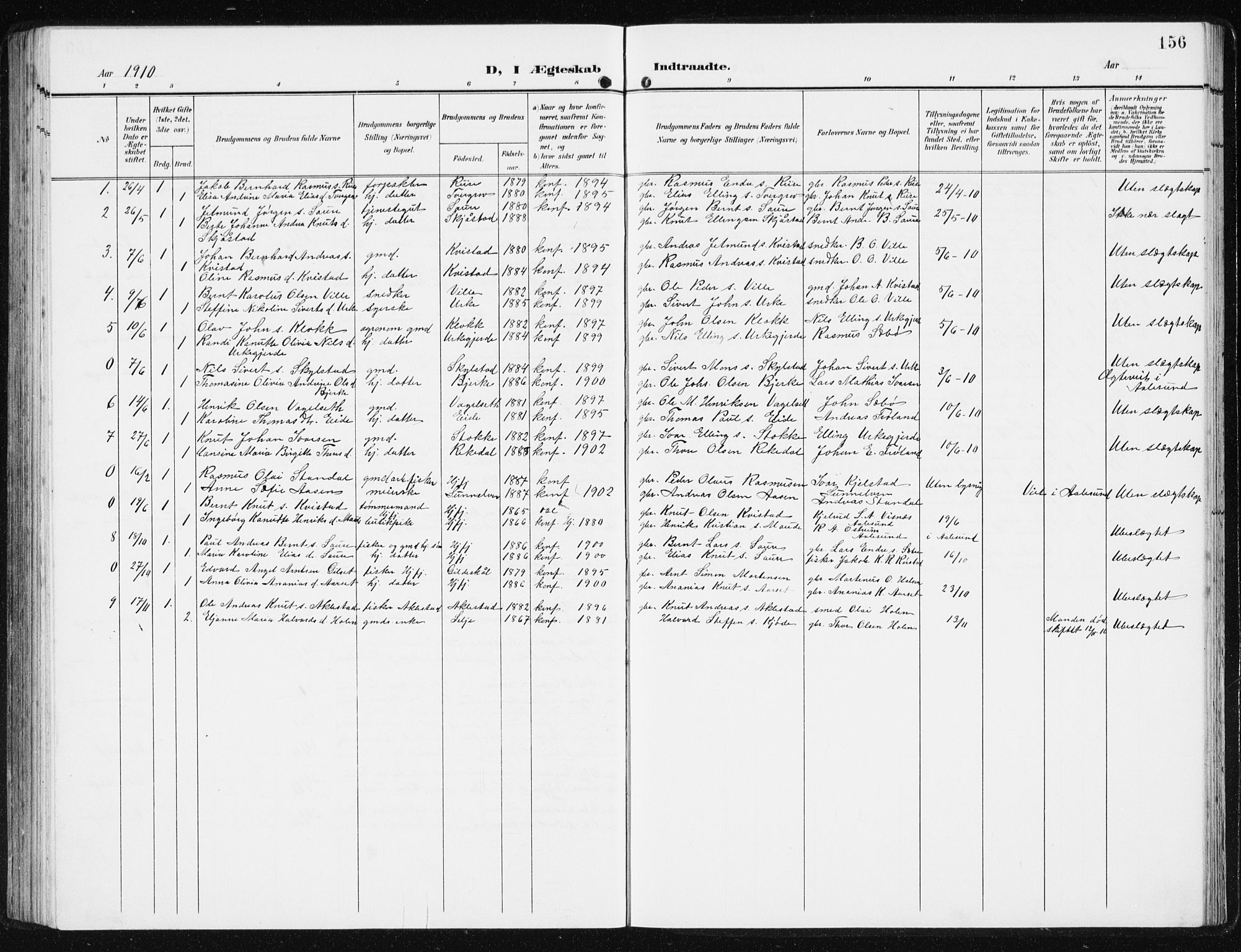 Ministerialprotokoller, klokkerbøker og fødselsregistre - Møre og Romsdal, AV/SAT-A-1454/515/L0216: Klokkerbok nr. 515C03, 1906-1941, s. 156