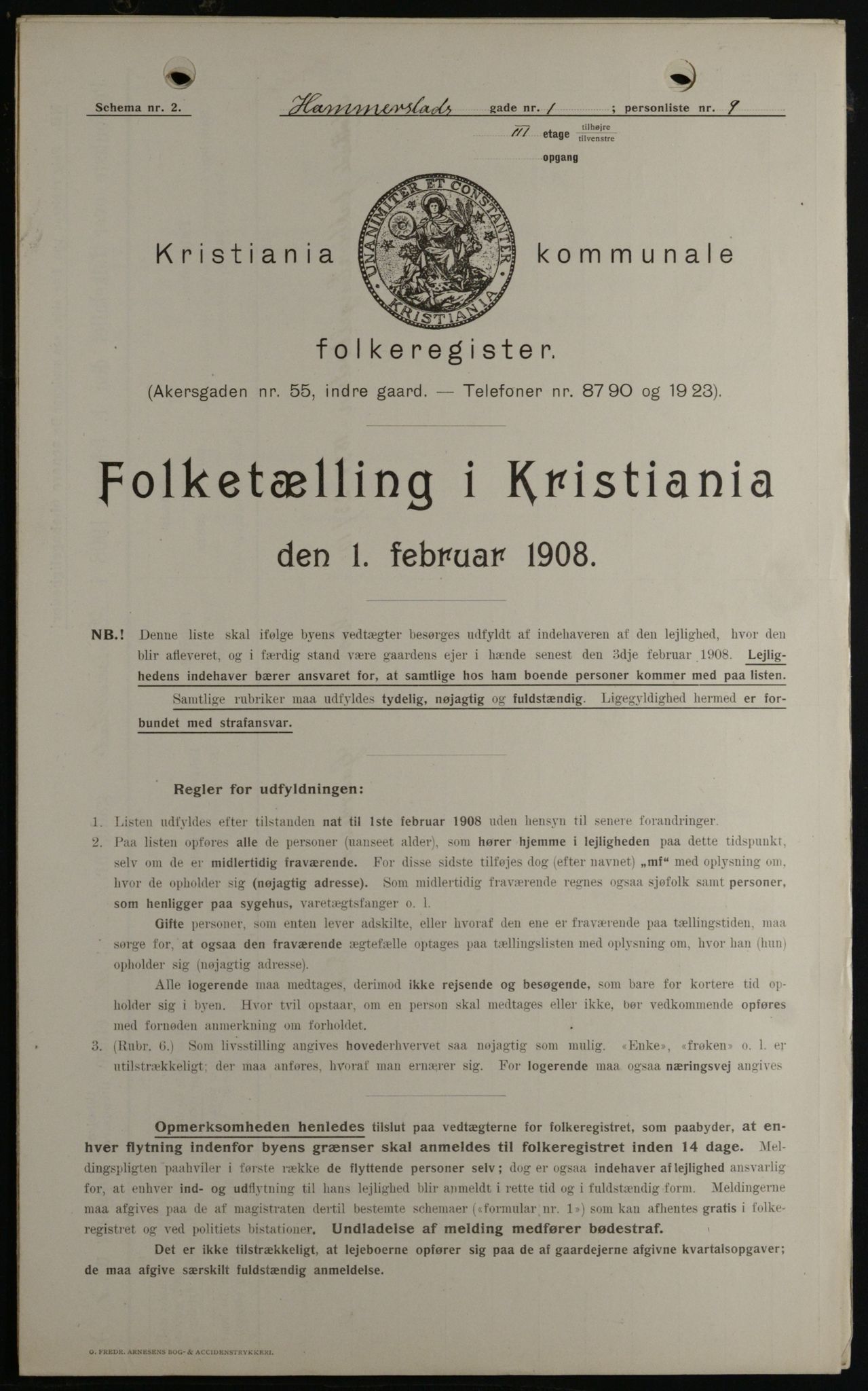 OBA, Kommunal folketelling 1.2.1908 for Kristiania kjøpstad, 1908, s. 31130