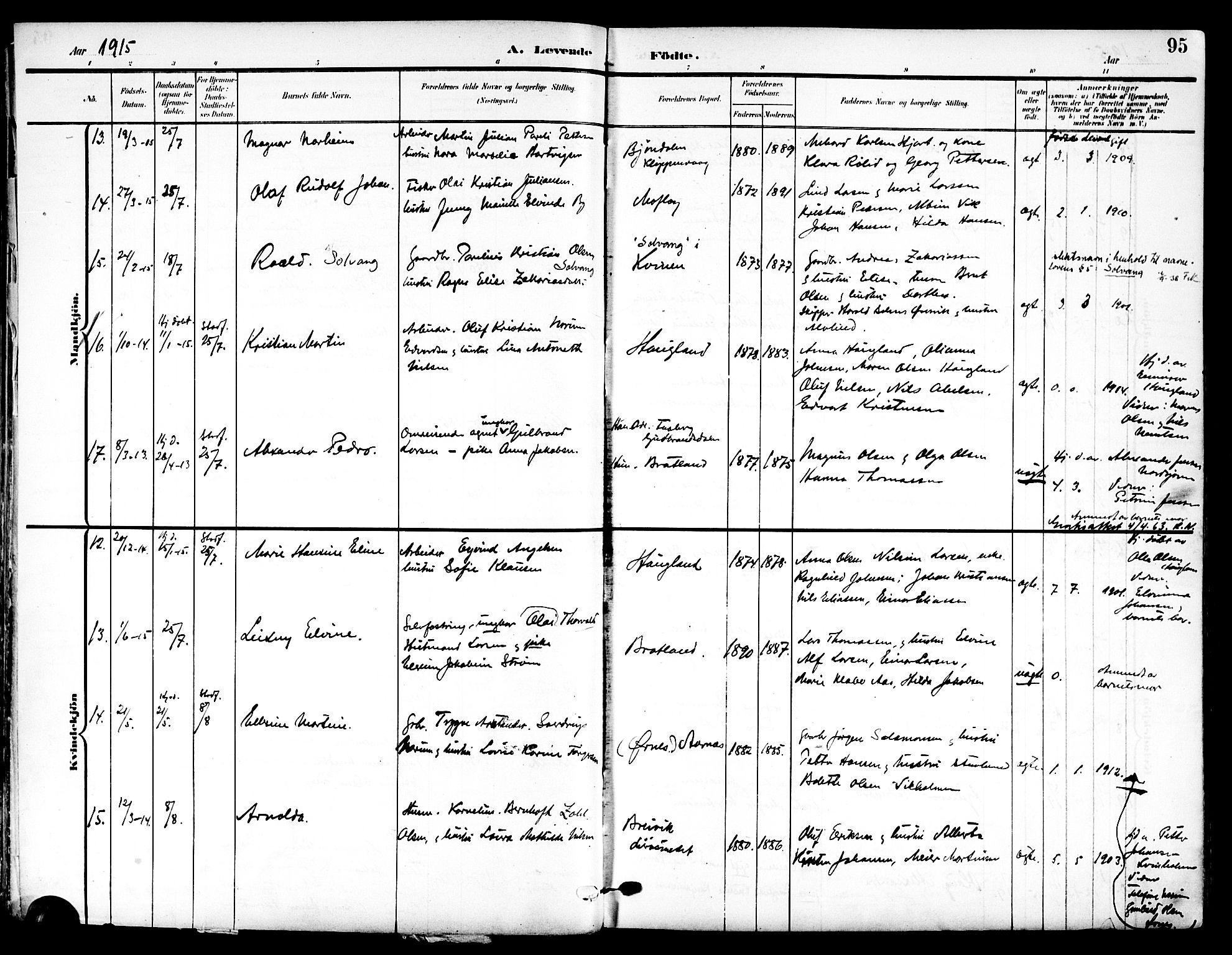 Ministerialprotokoller, klokkerbøker og fødselsregistre - Nordland, AV/SAT-A-1459/839/L0569: Ministerialbok nr. 839A06, 1903-1922, s. 95