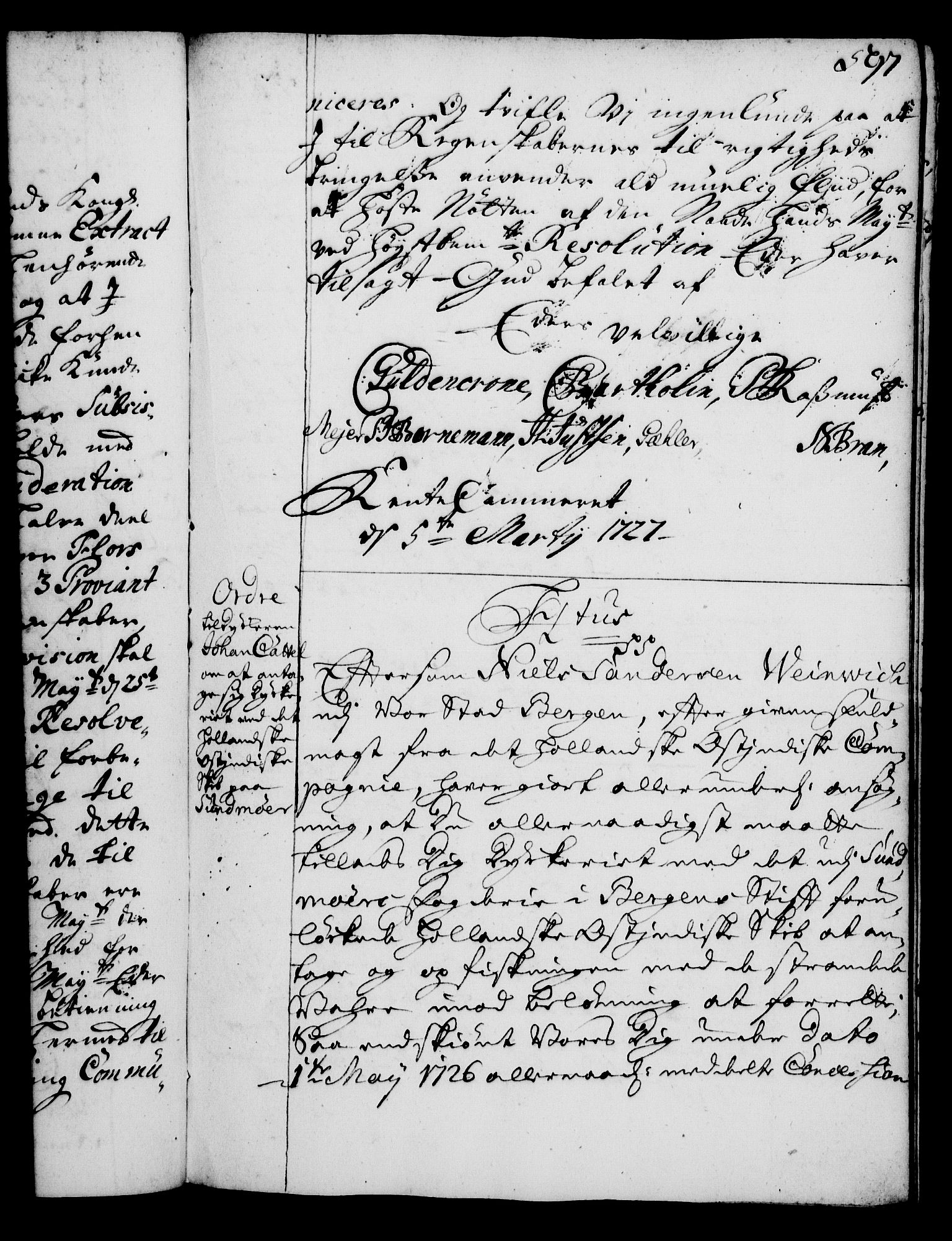 Rentekammeret, Kammerkanselliet, RA/EA-3111/G/Gg/Gga/L0002: Norsk ekspedisjonsprotokoll med register (merket RK 53.2), 1723-1727, s. 597